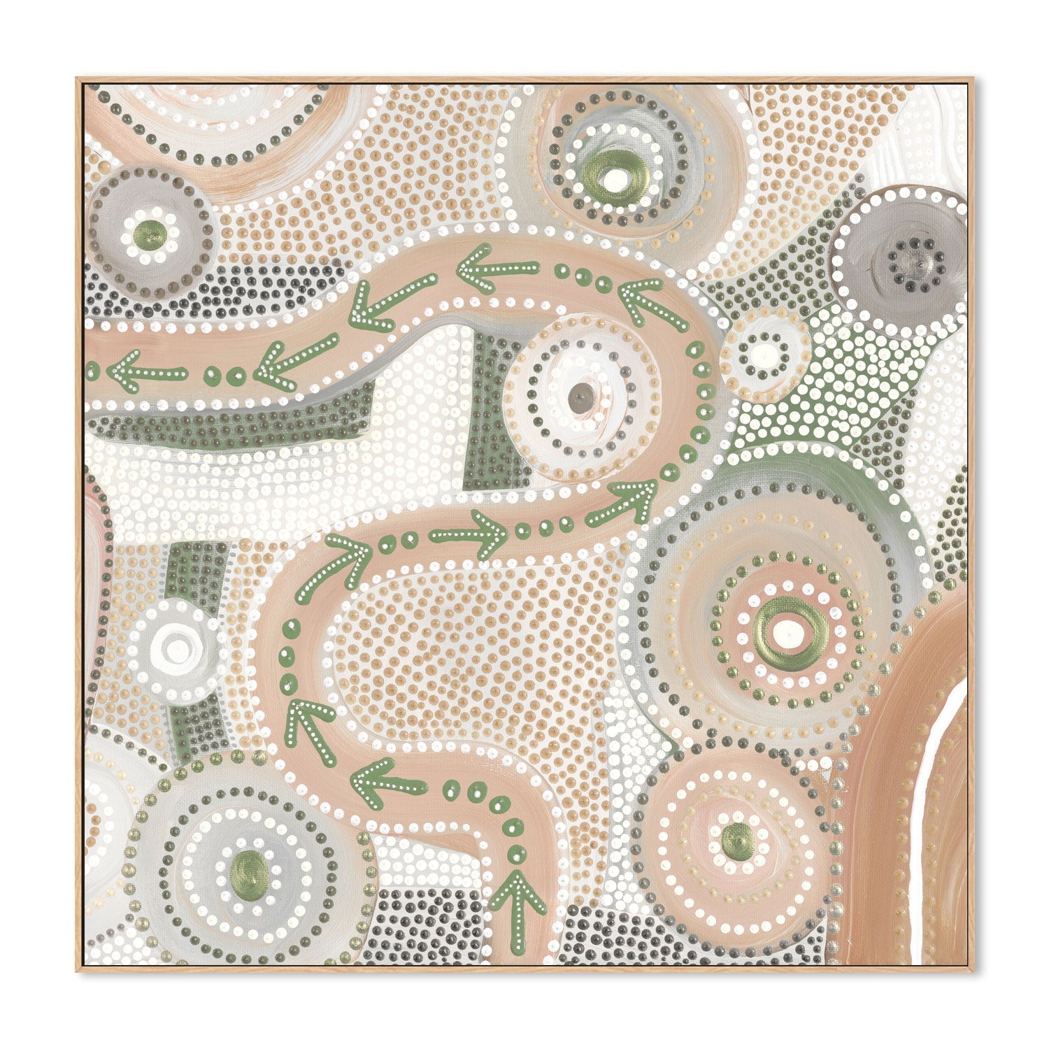 wall-art-print-canvas-poster-framed-Emu Dreaming, Light Peach and Green Colour , By Domica Hill-4