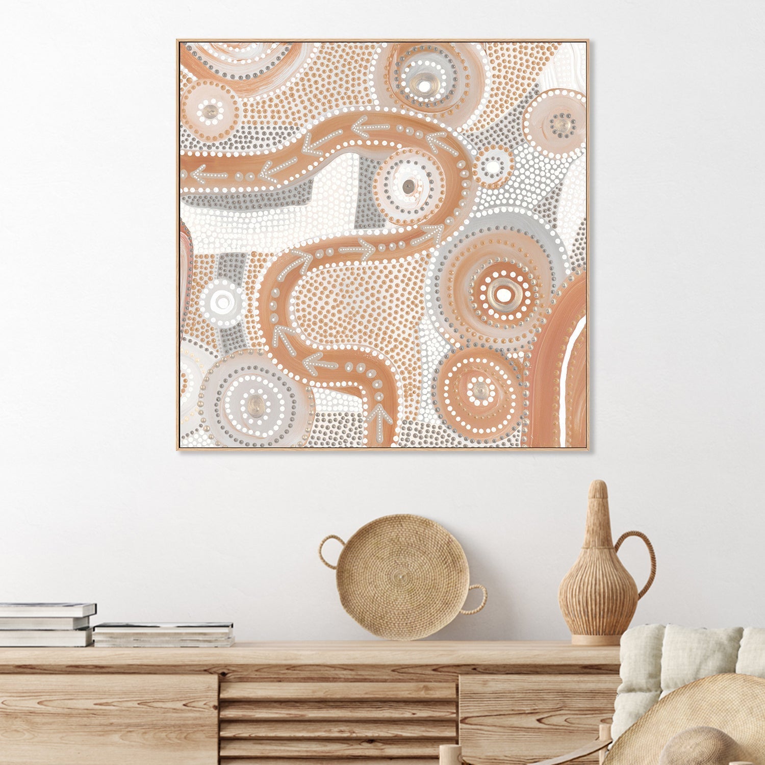 wall-art-print-canvas-poster-framed-Emu Dreaming, Peach Colour , By Domica Hill-2