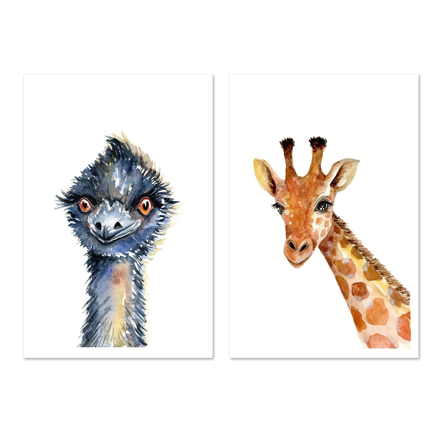 wall-art-print-canvas-poster-framed-Emu & Giraffe, Set of 2 , By Jessie Mitchelson-GIOIA-WALL-ART