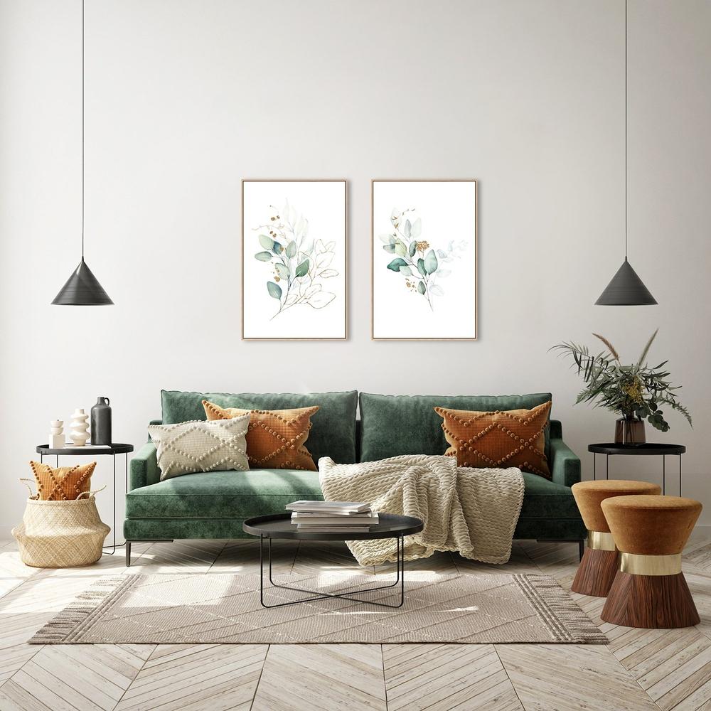 wall-art-print-canvas-poster-framed-Eucalyptus Leaves With Golden Twigs, Set Of 2, Style B-by-Gioia Wall Art-Gioia Wall Art