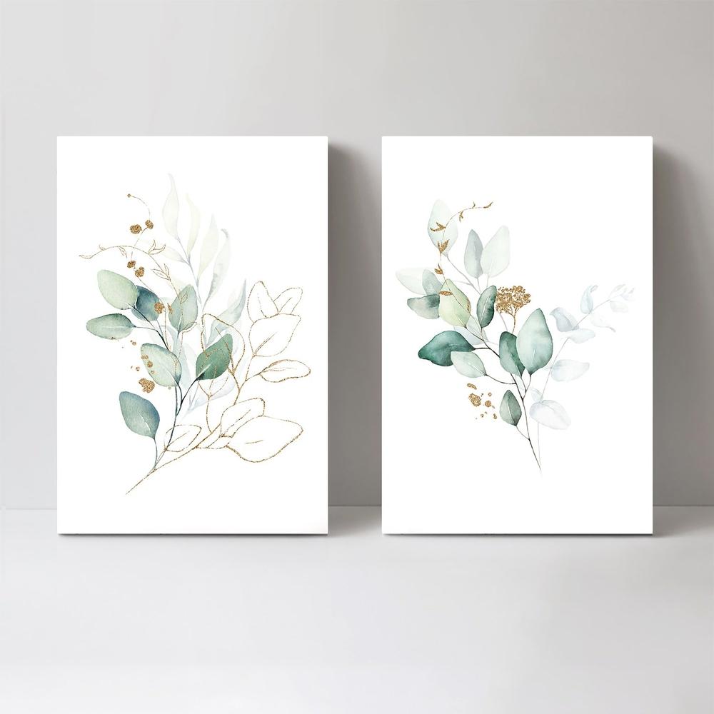 wall-art-print-canvas-poster-framed-Eucalyptus Leaves With Golden Twigs, Set Of 2, Style B-by-Gioia Wall Art-Gioia Wall Art