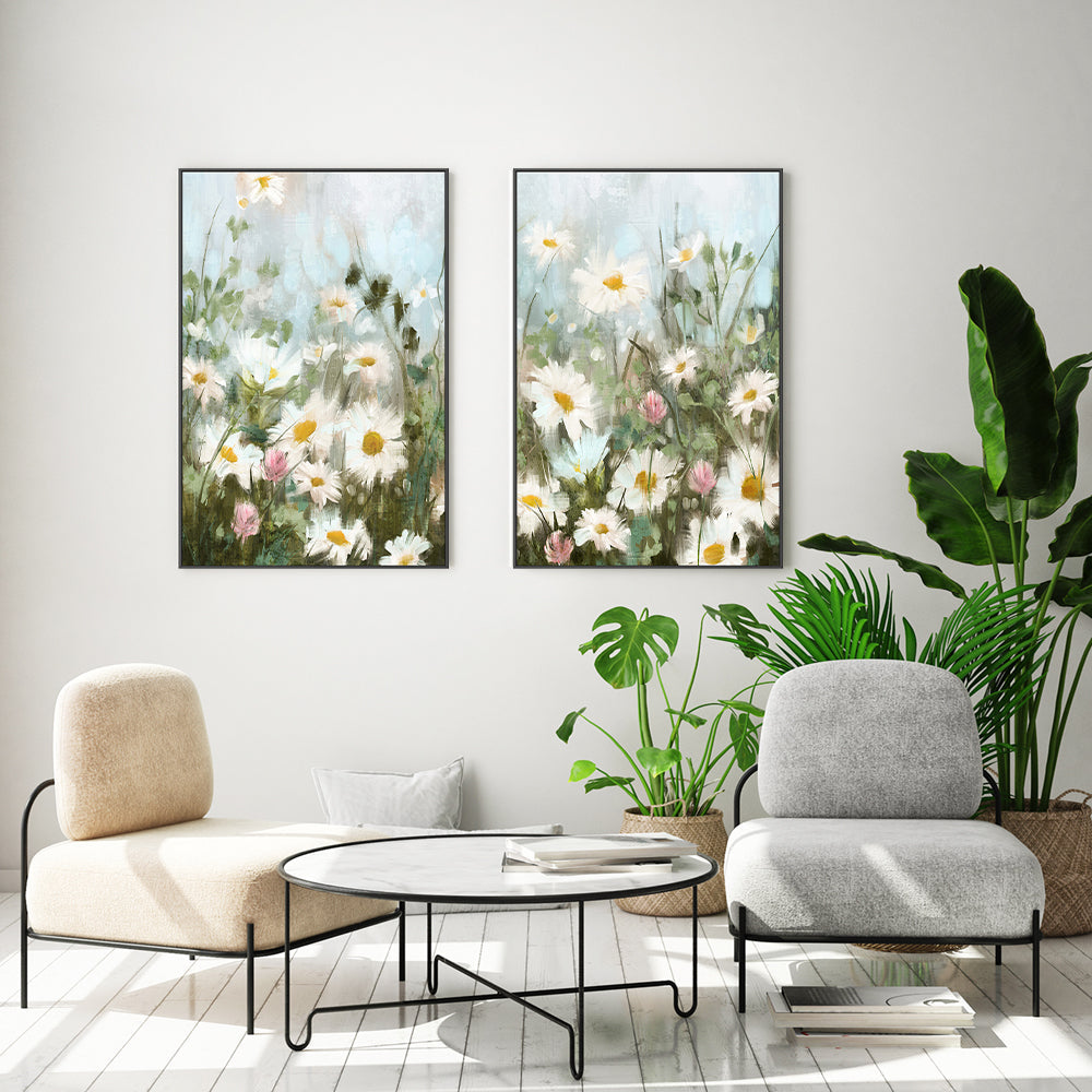 wall-art-print-canvas-poster-framed-Field Of Daisies, Style A & B, Set Of 2 , By Nina Blue-2