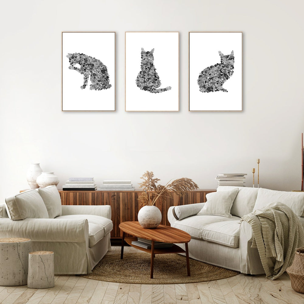 wall-art-print-canvas-poster-framed-Floral Cat, Set Of 3-by-Danushka Abeygoda-Gioia Wall Art