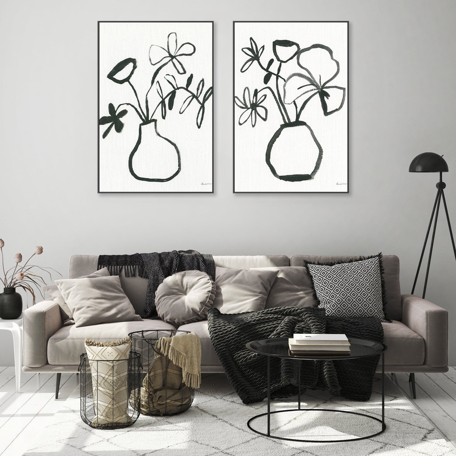 wall-art-print-canvas-poster-framed-Floral Sketch, Set of 2-by-Pamela Munger-Gioia Wall Art