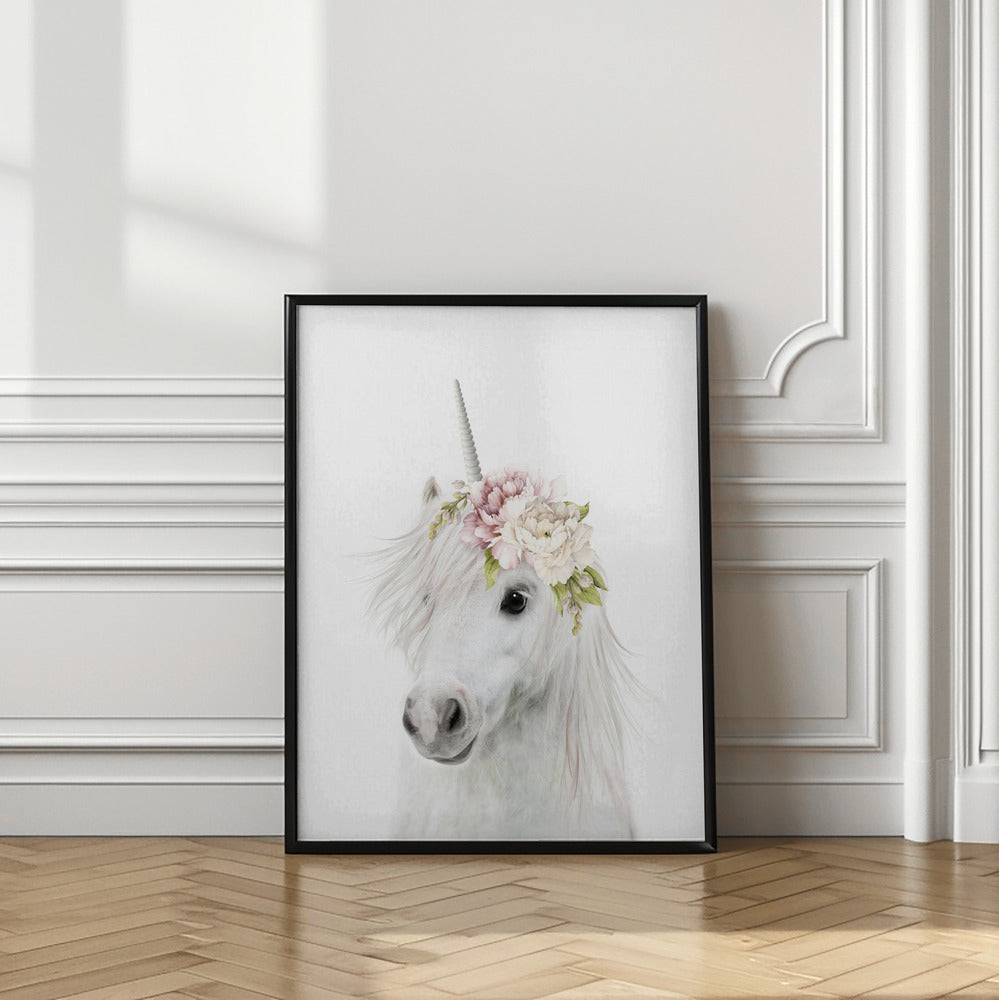 wall-art-print-canvas-poster-framed-Floral Unicorn , By Lola Peacock-2