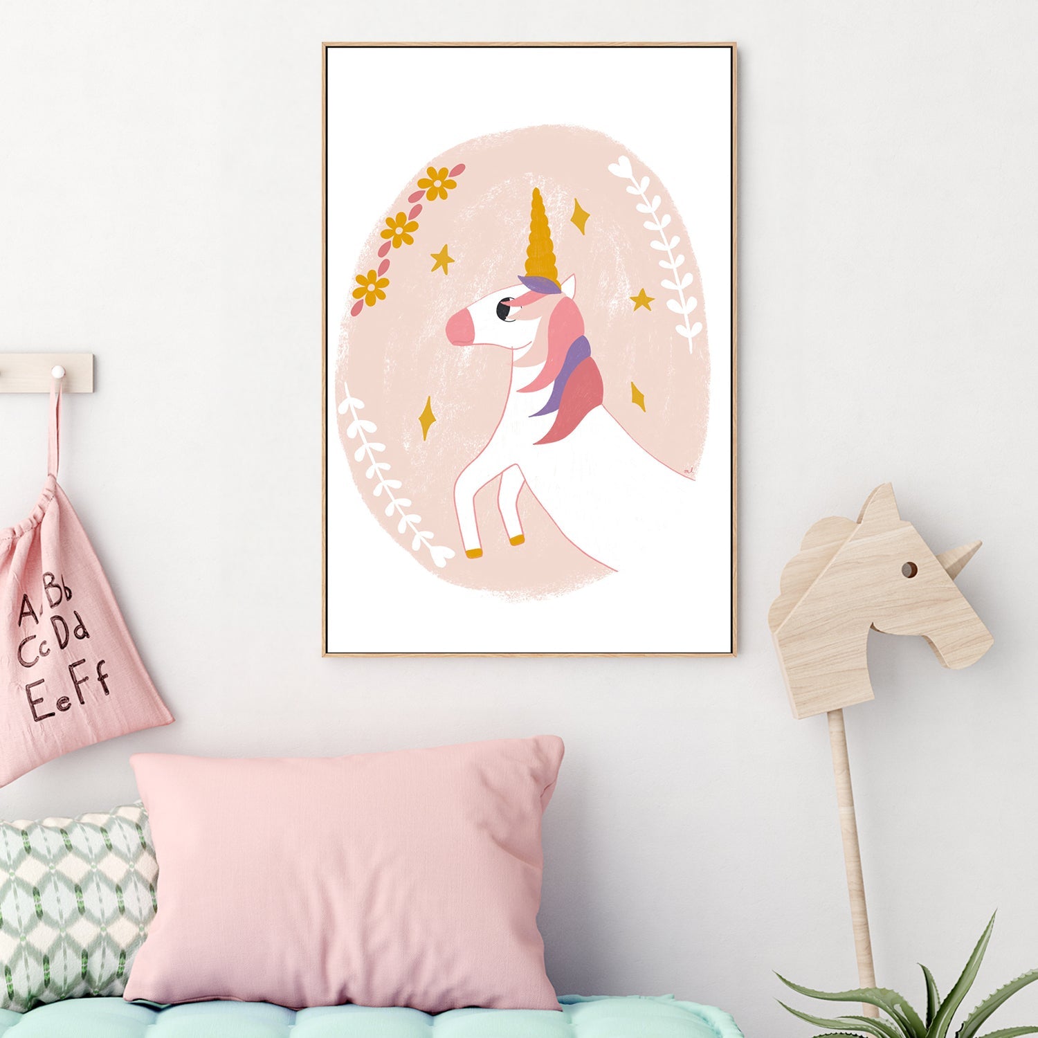 wall-art-print-canvas-poster-framed-Floral Unicorn , By Menina Lisboa-2