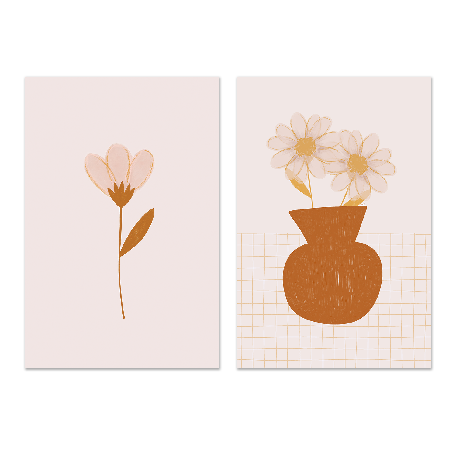 wall-art-print-canvas-poster-framed-Flower and Vase with Two Daisies, Set Of 2 , By Menina Lisboa-1