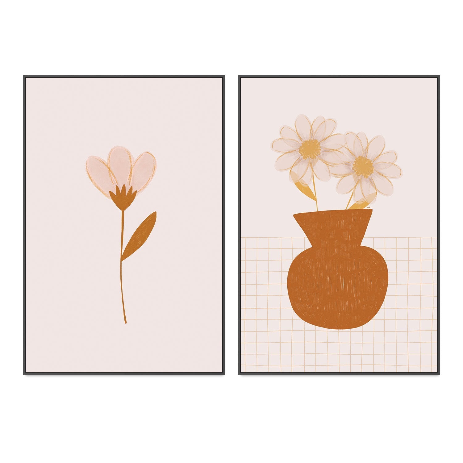 wall-art-print-canvas-poster-framed-Flower and Vase with Two Daisies, Set Of 2 , By Menina Lisboa-3