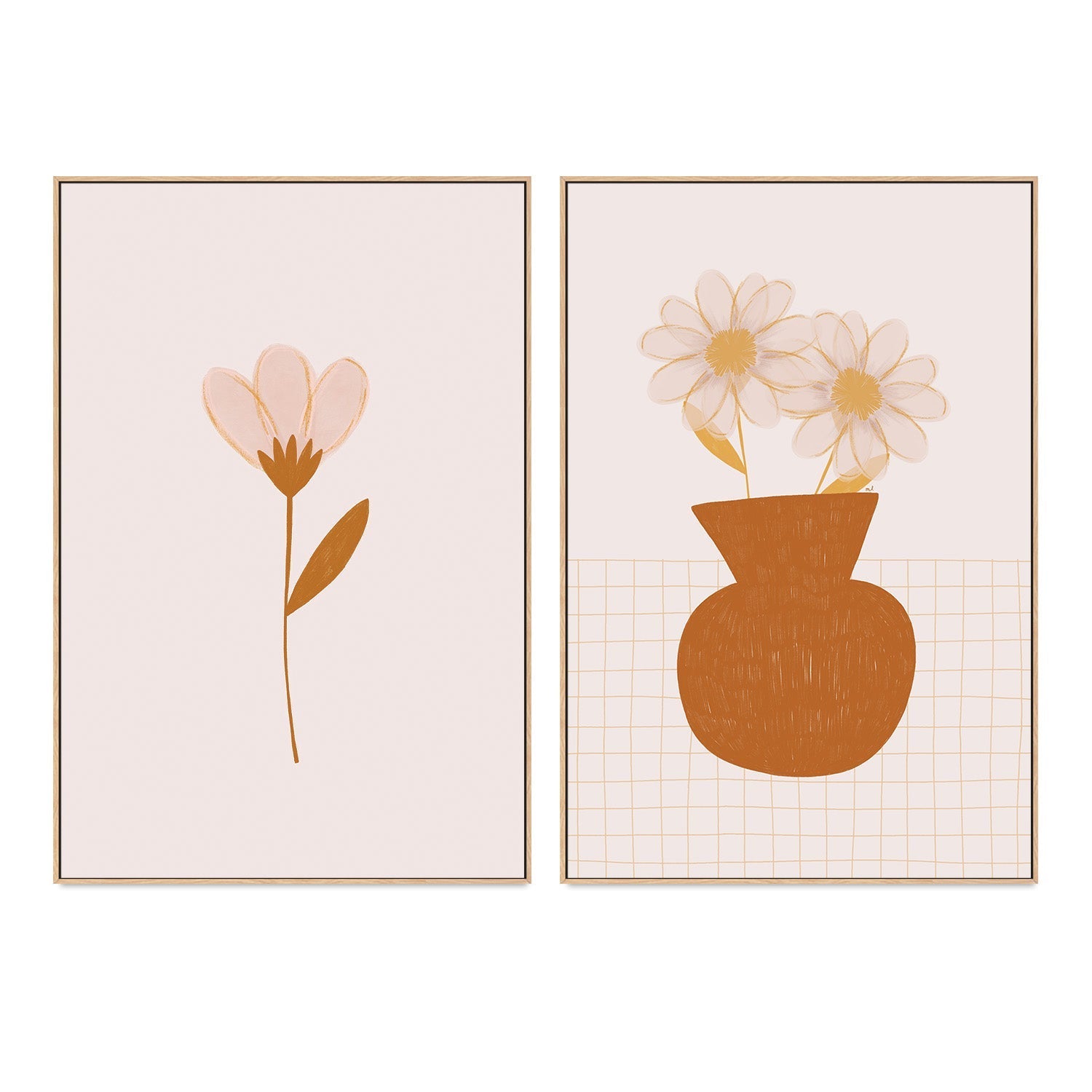 wall-art-print-canvas-poster-framed-Flower and Vase with Two Daisies, Set Of 2 , By Menina Lisboa-4