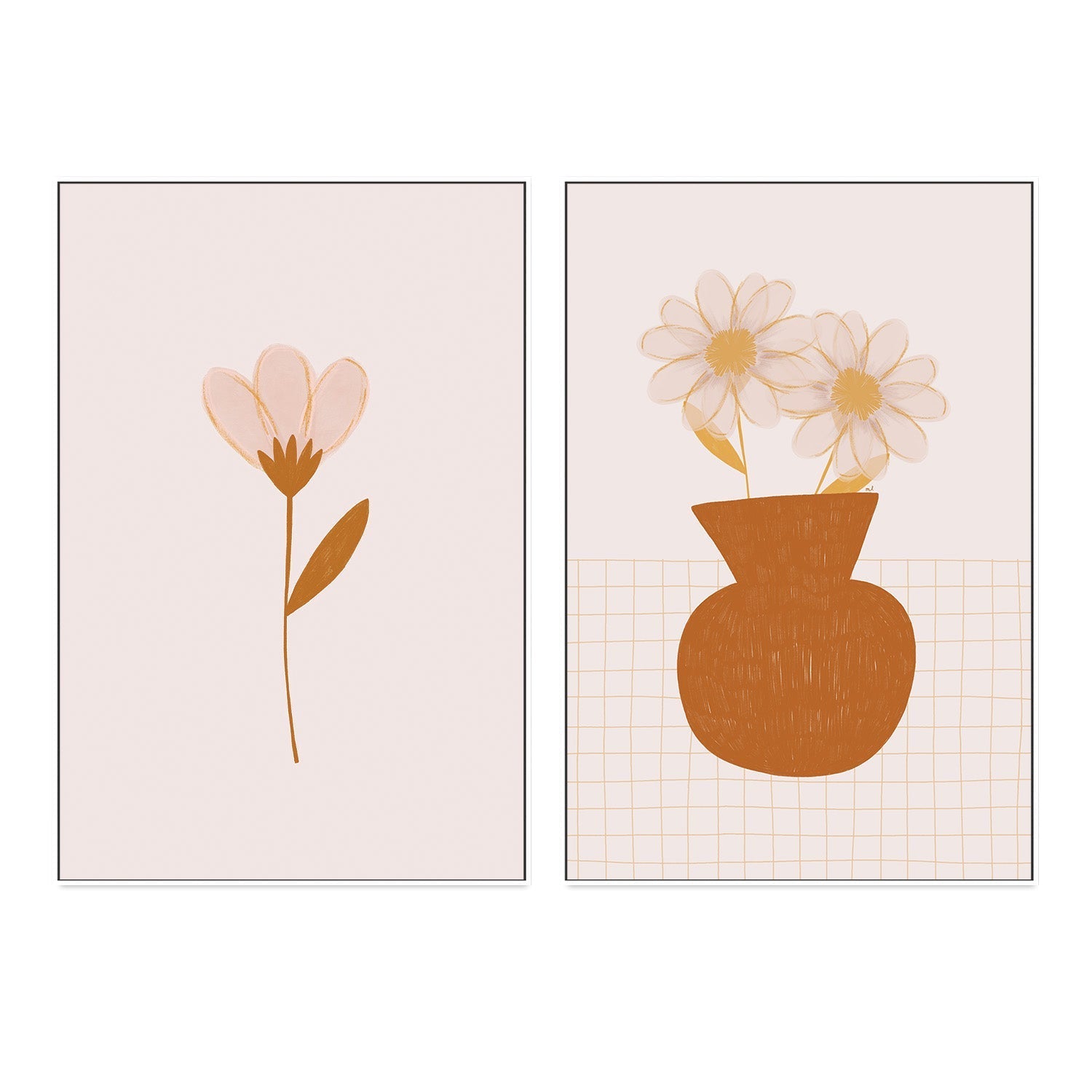 wall-art-print-canvas-poster-framed-Flower and Vase with Two Daisies, Set Of 2 , By Menina Lisboa-5