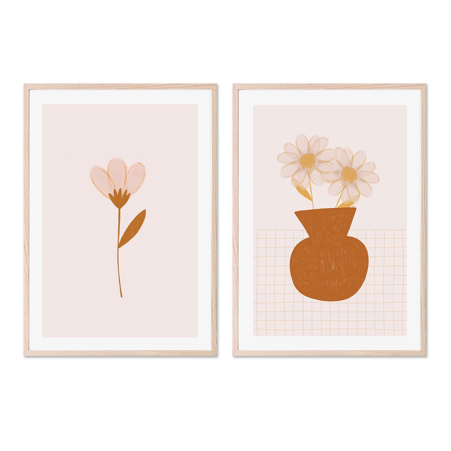 wall-art-print-canvas-poster-framed-Flower and Vase with Two Daisies, Set Of 2 , By Menina Lisboa-6