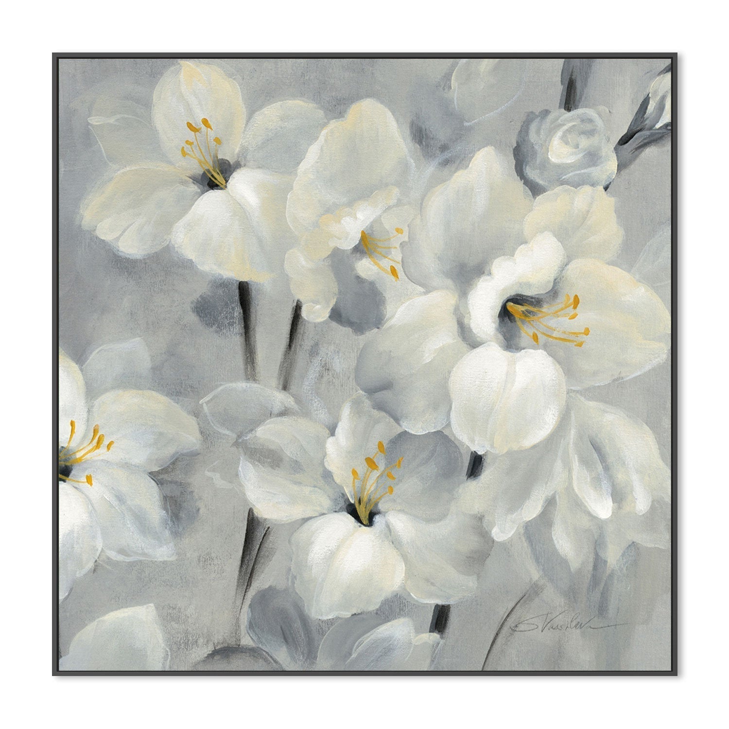 wall-art-print-canvas-poster-framed-Flowers on Grey-by-Silvia Vassileva-Gioia Wall Art