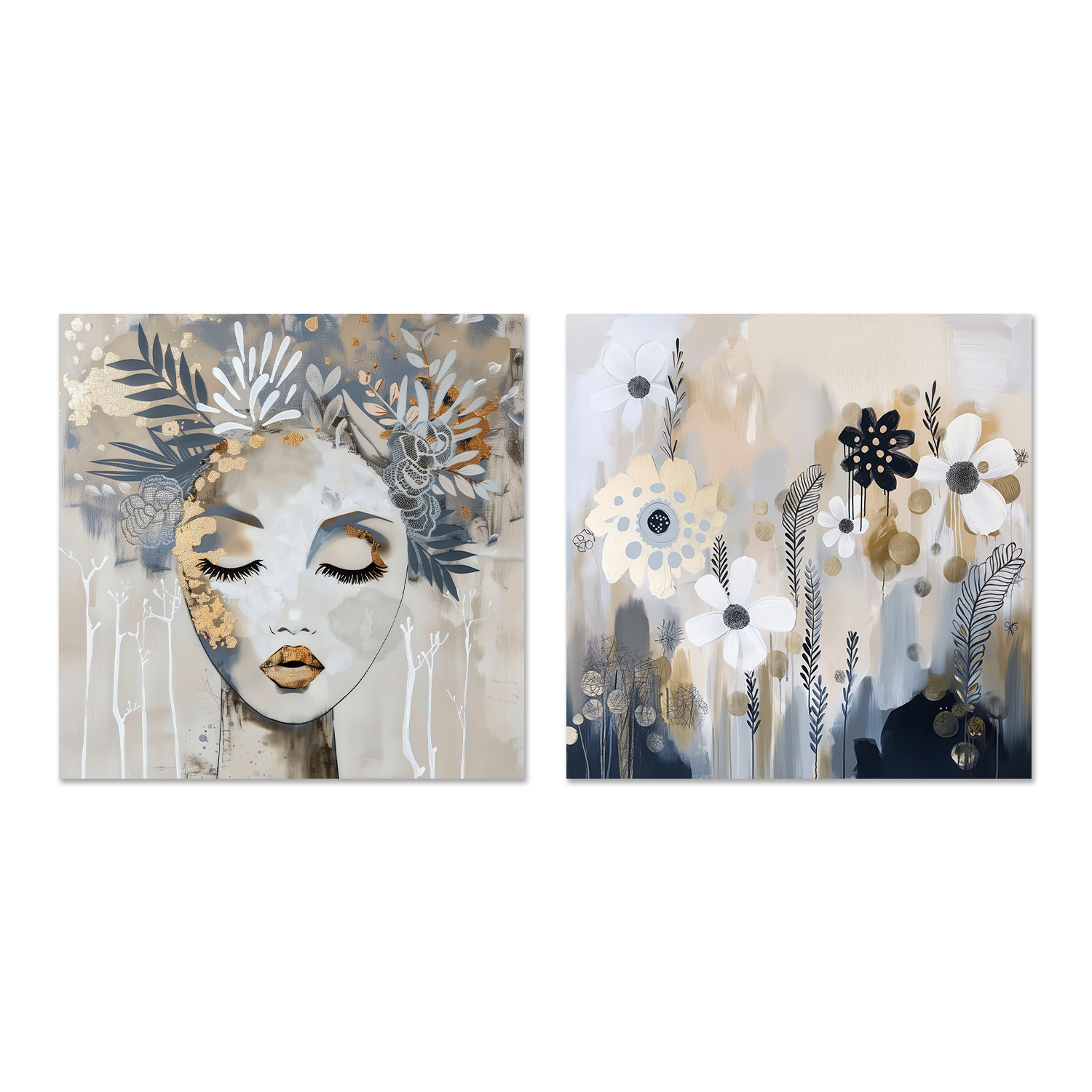 wall-art-print-canvas-poster-framed-Fluer, Style A & B, Set Of 2 , By Bella Eve-1