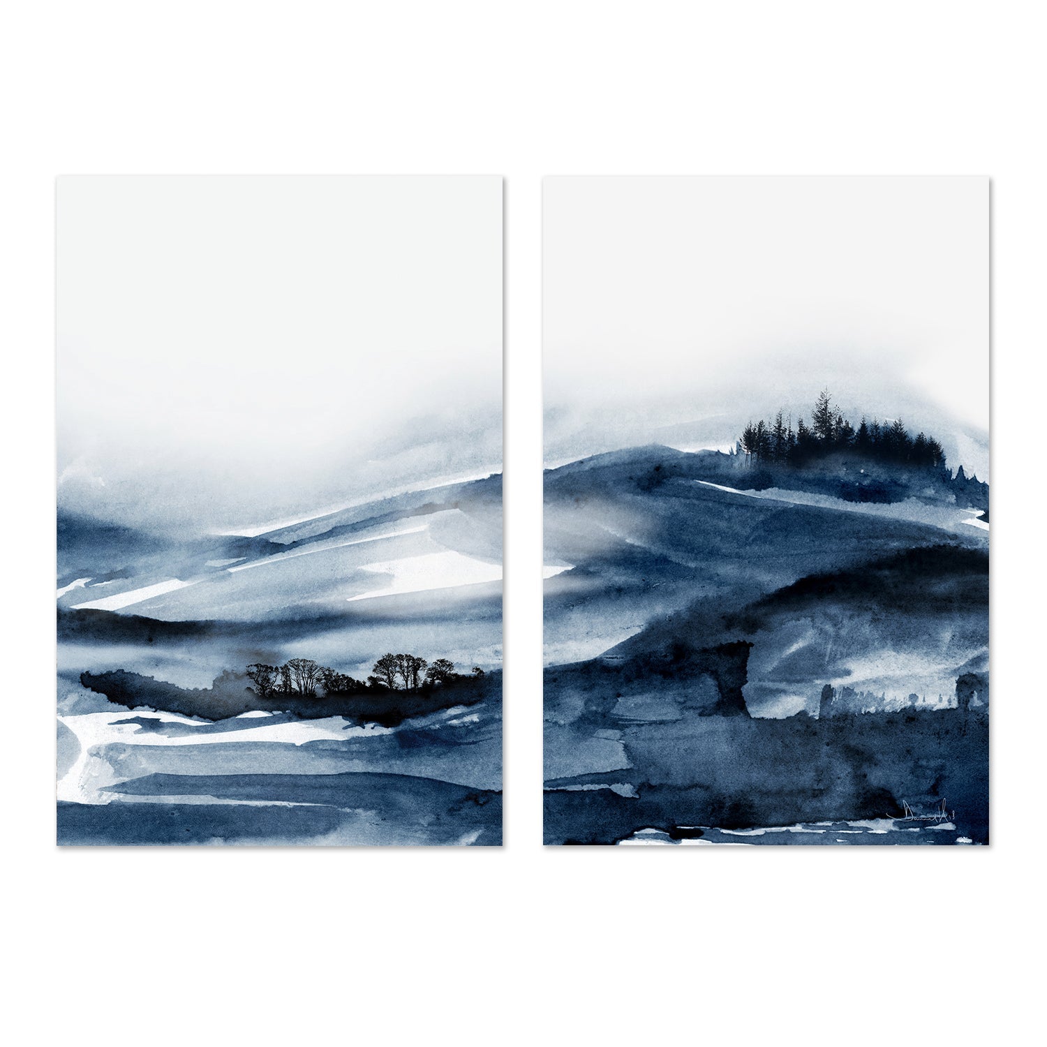 wall-art-print-canvas-poster-framed-Forest Blue, Style A & B, Set Of 2 , By Dan Hobday-GIOIA-WALL-ART