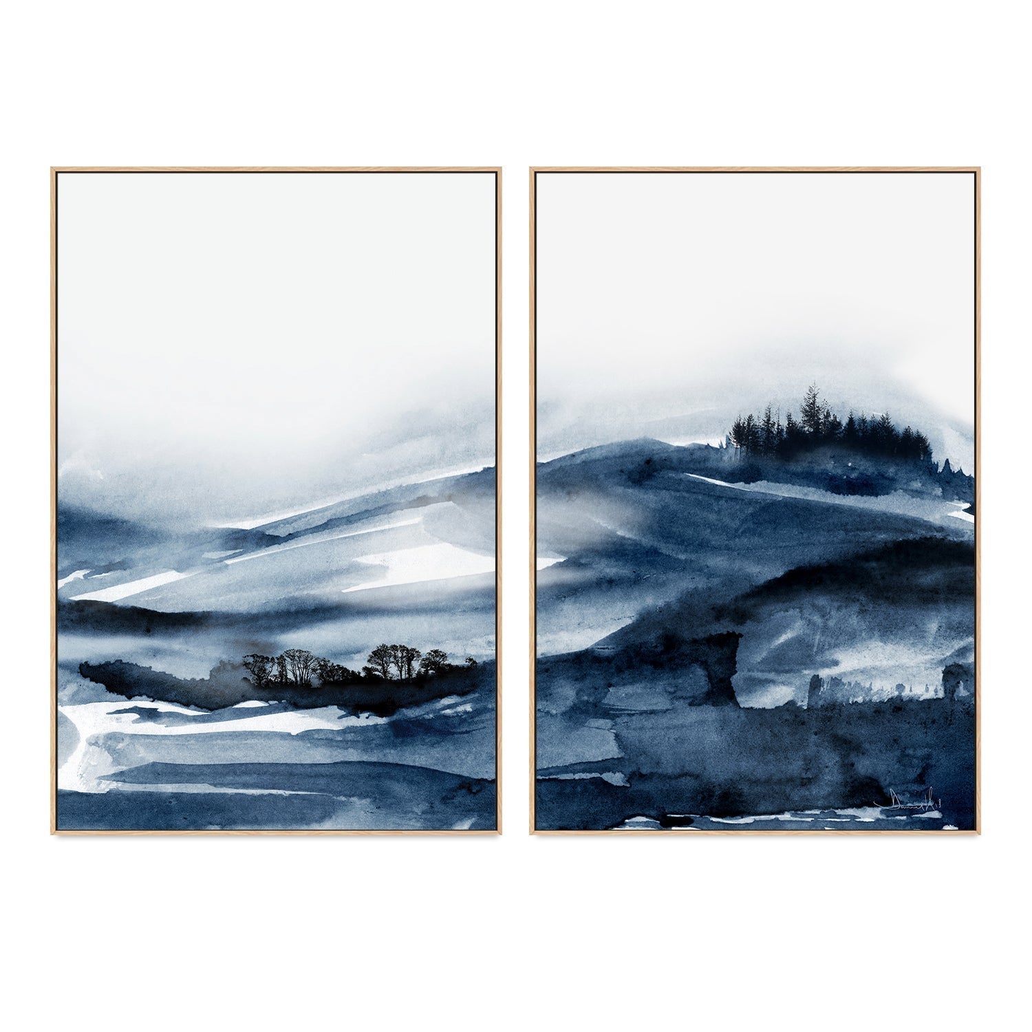 wall-art-print-canvas-poster-framed-Forest Blue, Style A & B, Set Of 2 , By Dan Hobday-GIOIA-WALL-ART