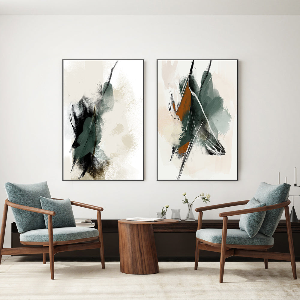 wall-art-print-canvas-poster-framed-Forest Green Abstract, Style A & B, Set Of 2 , By Karine Tonial Grimm-GIOIA-WALL-ART