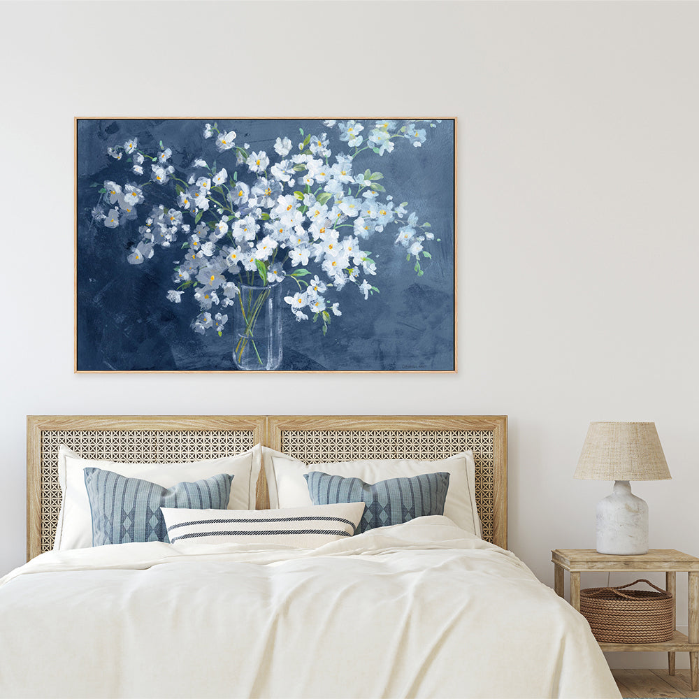 wall-art-print-canvas-poster-framed-Fresh White Bouquet Dark Blue-by-Danhui Nai-Gioia Wall Art