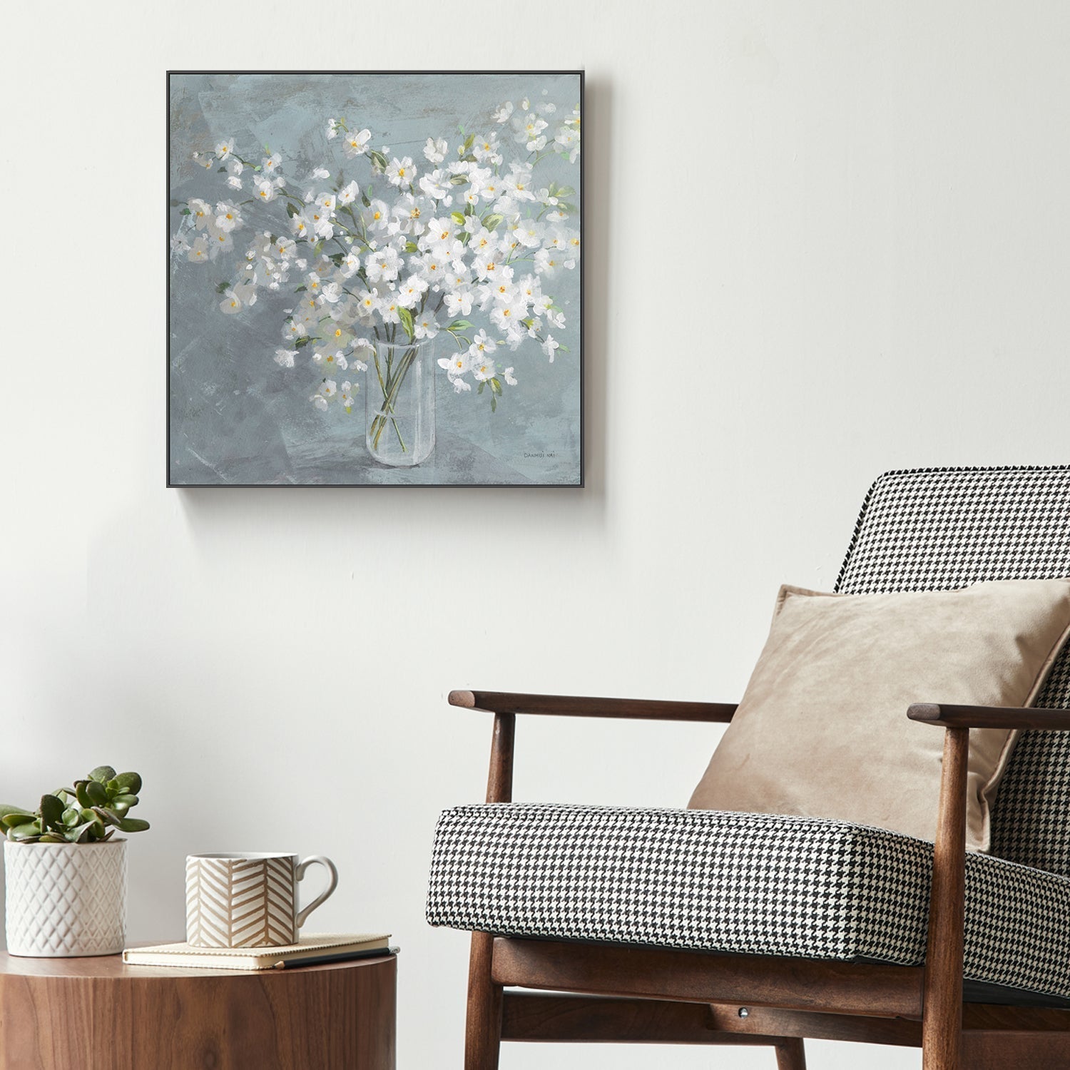 wall-art-print-canvas-poster-framed-Fresh White Bouquet Gray-by-Danhui Nai-Gioia Wall Art