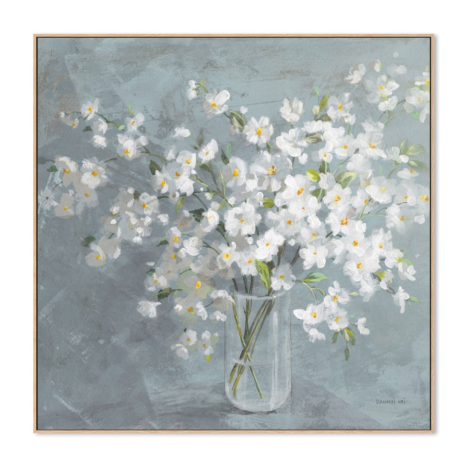 wall-art-print-canvas-poster-framed-Fresh White Bouquet Gray-by-Danhui Nai-Gioia Wall Art