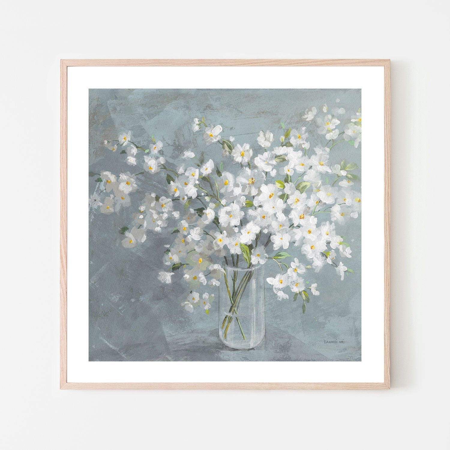 wall-art-print-canvas-poster-framed-Fresh White Bouquet Gray-by-Danhui Nai-Gioia Wall Art