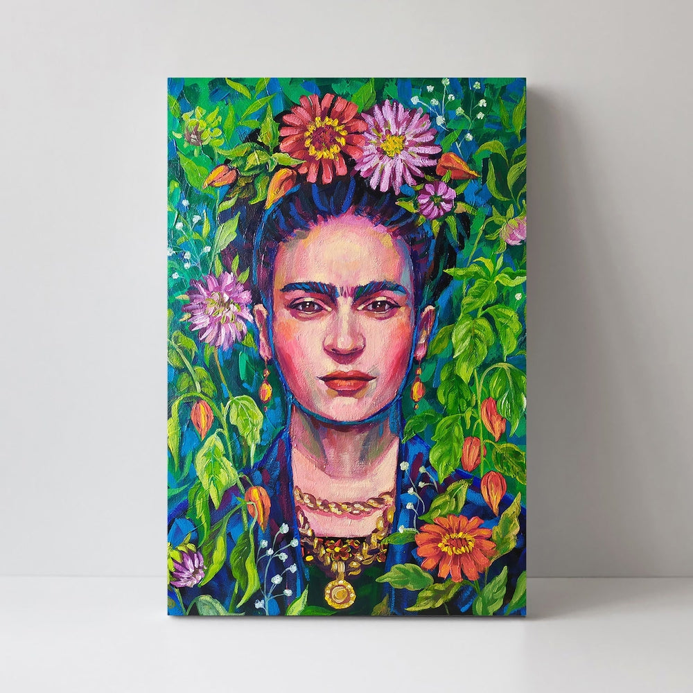 wall-art-print-canvas-poster-framed-Frida Kahlo Floral Portrait, Style B-by-Ekaterina Prisich-Gioia Wall Art