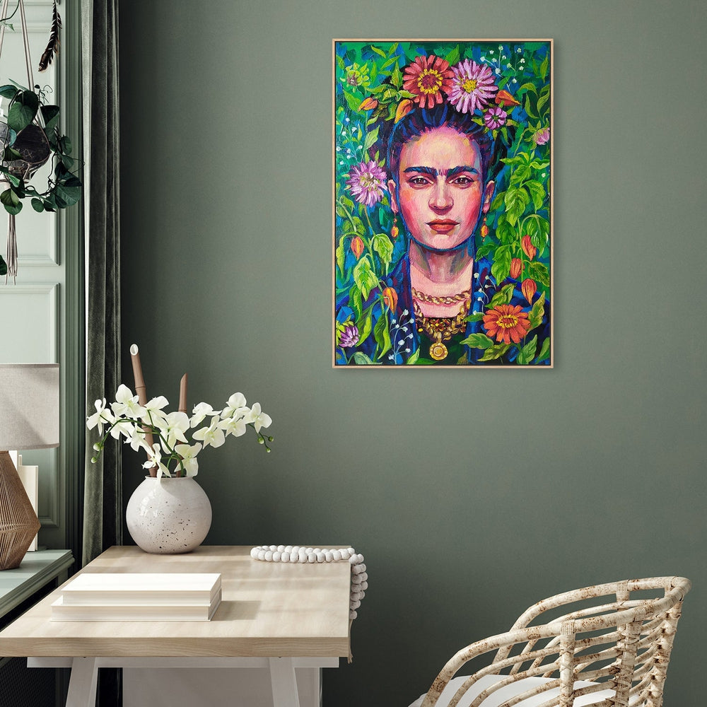 wall-art-print-canvas-poster-framed-Frida Kahlo Floral Portrait, Style B-by-Ekaterina Prisich-Gioia Wall Art