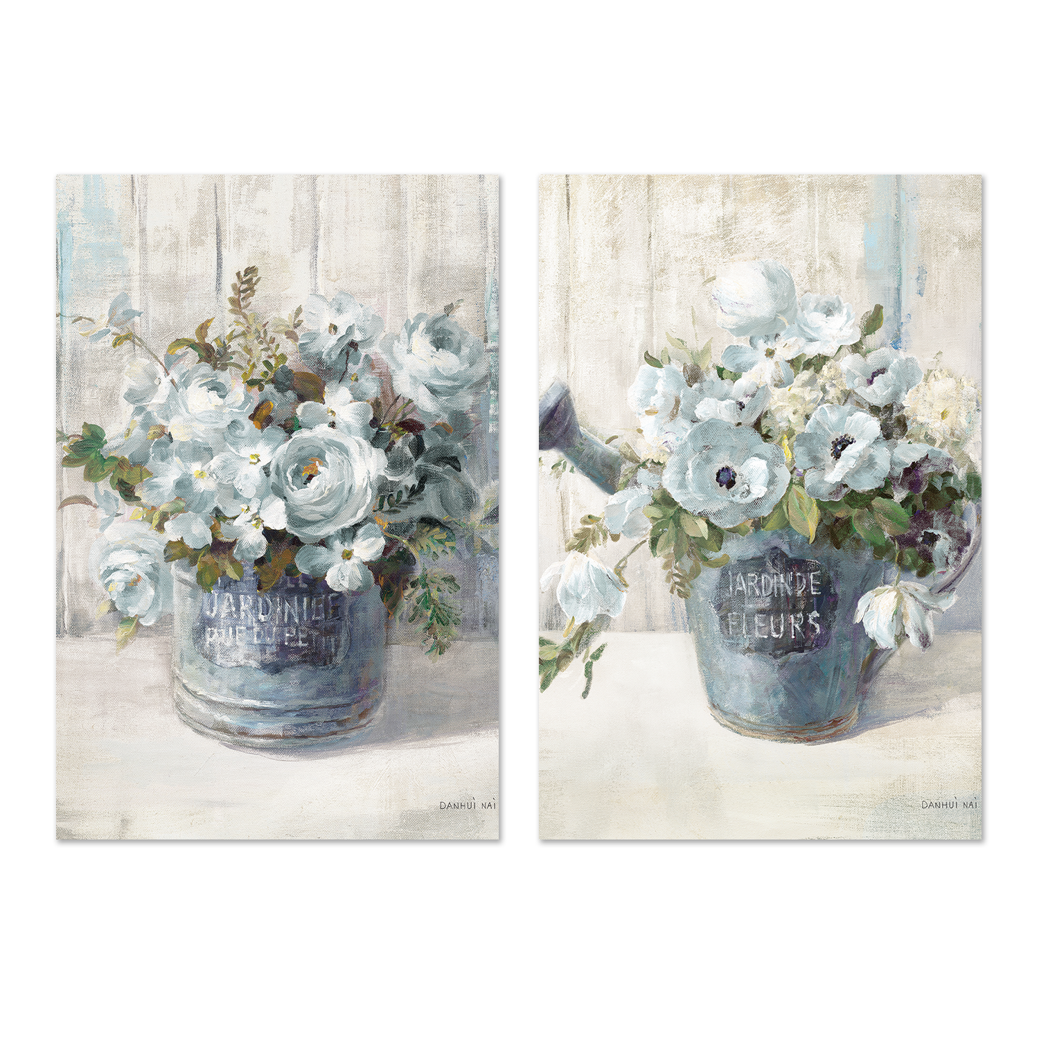 wall-art-print-canvas-poster-framed-Garden Blooms Blue, Style A & B, Set Of 2 , By Danhui Nai-1