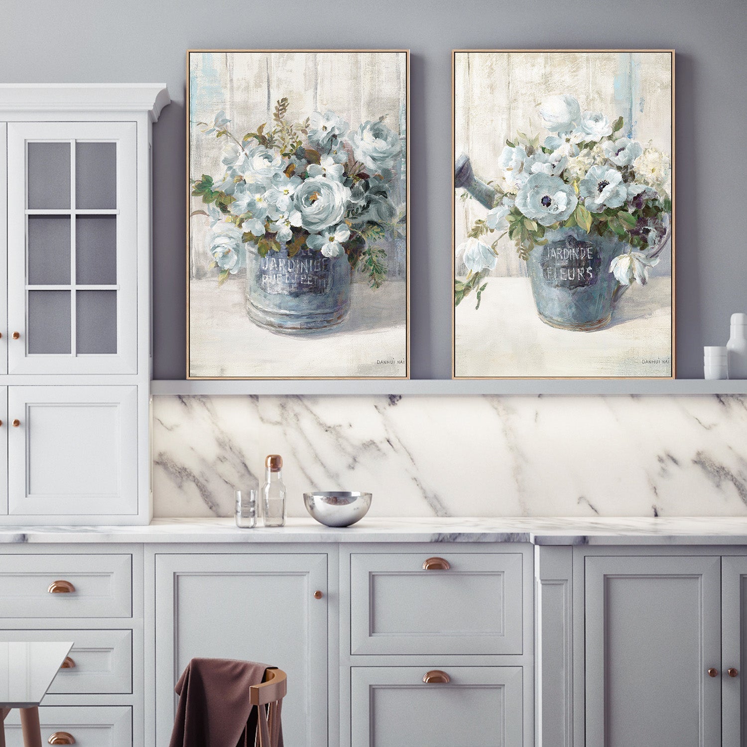 wall-art-print-canvas-poster-framed-Garden Blooms Blue, Style A & B, Set Of 2 , By Danhui Nai-2