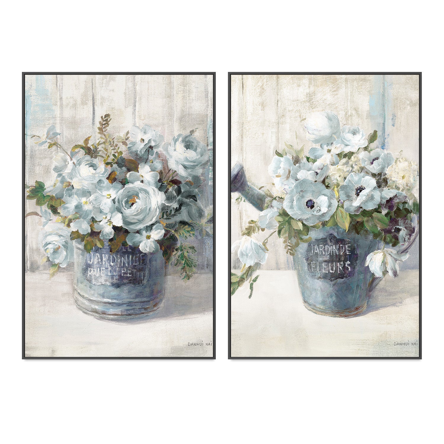 wall-art-print-canvas-poster-framed-Garden Blooms Blue, Style A & B, Set Of 2 , By Danhui Nai-3