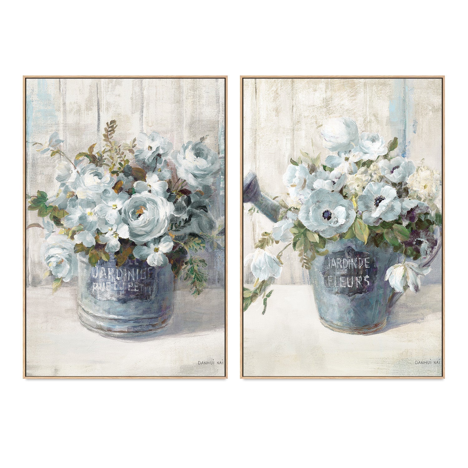 wall-art-print-canvas-poster-framed-Garden Blooms Blue, Style A & B, Set Of 2 , By Danhui Nai-4