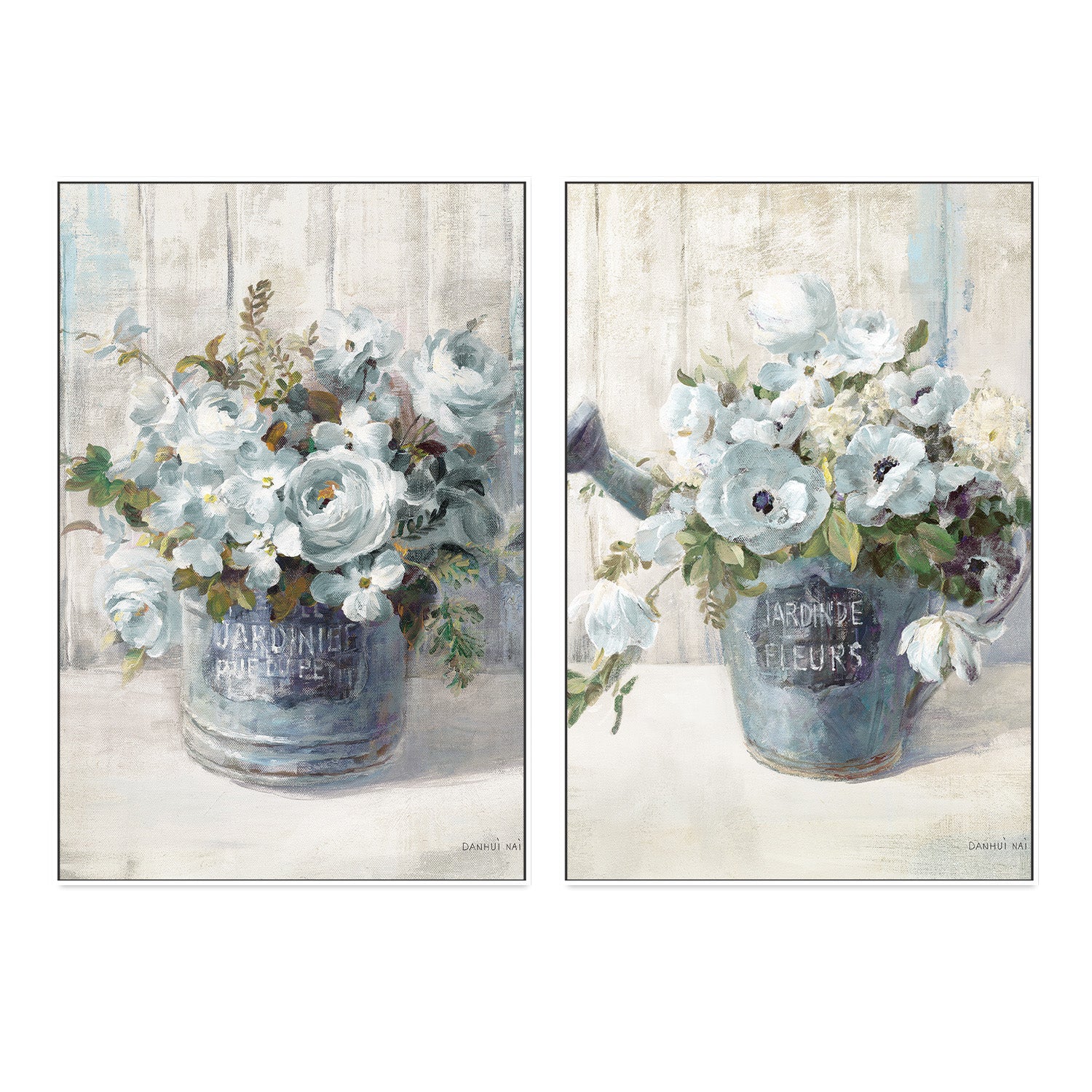 wall-art-print-canvas-poster-framed-Garden Blooms Blue, Style A & B, Set Of 2 , By Danhui Nai-5