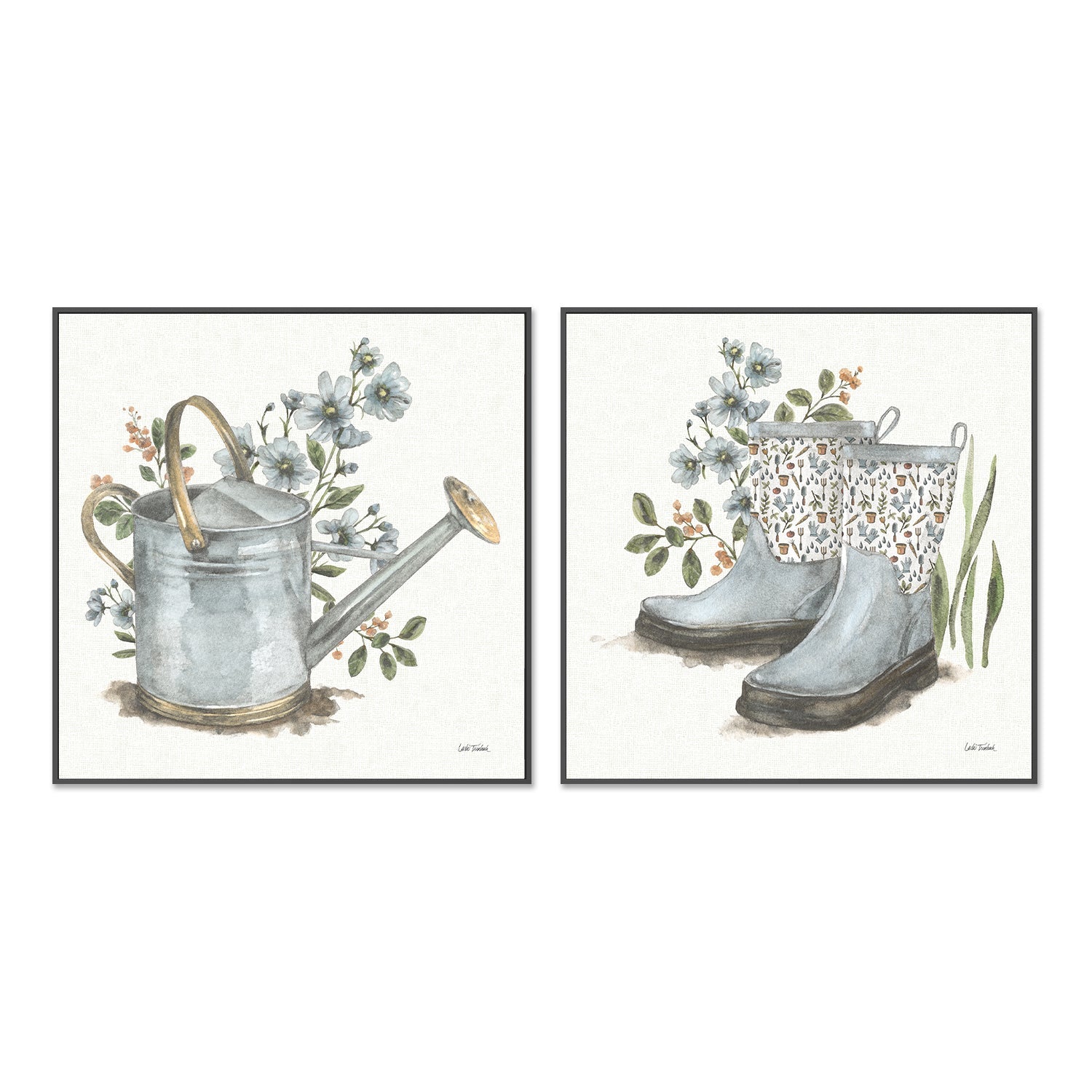 wall-art-print-canvas-poster-framed-Garden Patch Blue, Style A & B, Set Of 2 , By Leslie Trimbach-3