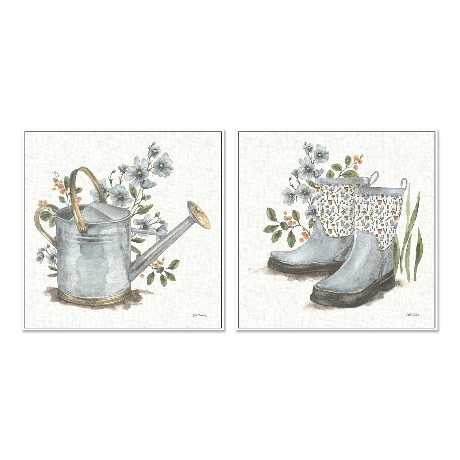 wall-art-print-canvas-poster-framed-Garden Patch Blue, Style A & B, Set Of 2 , By Leslie Trimbach-5