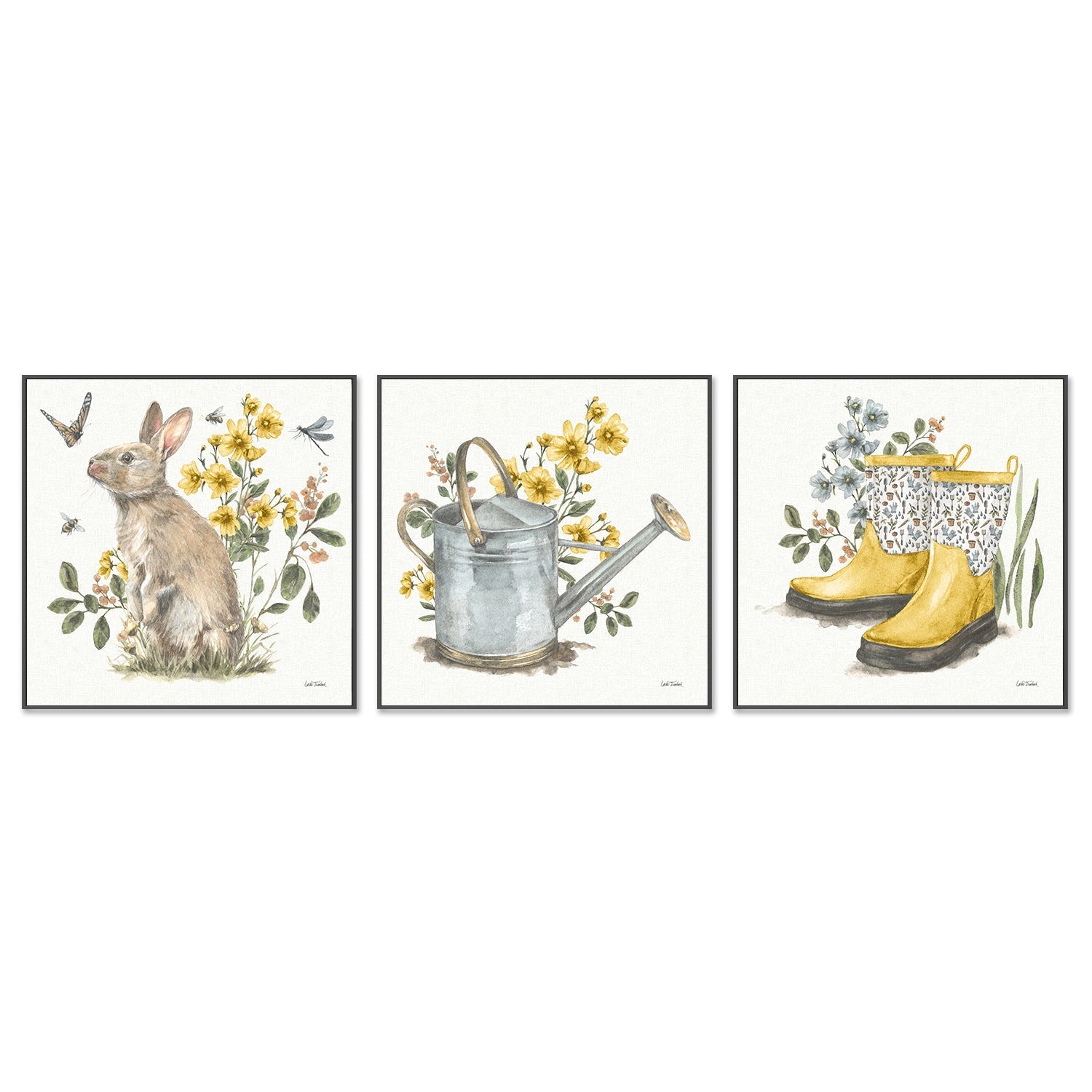 wall-art-print-canvas-poster-framed-Garden Patch Yellow, Style A, B & C, Set Of 3 , By Leslie Trimbach-3