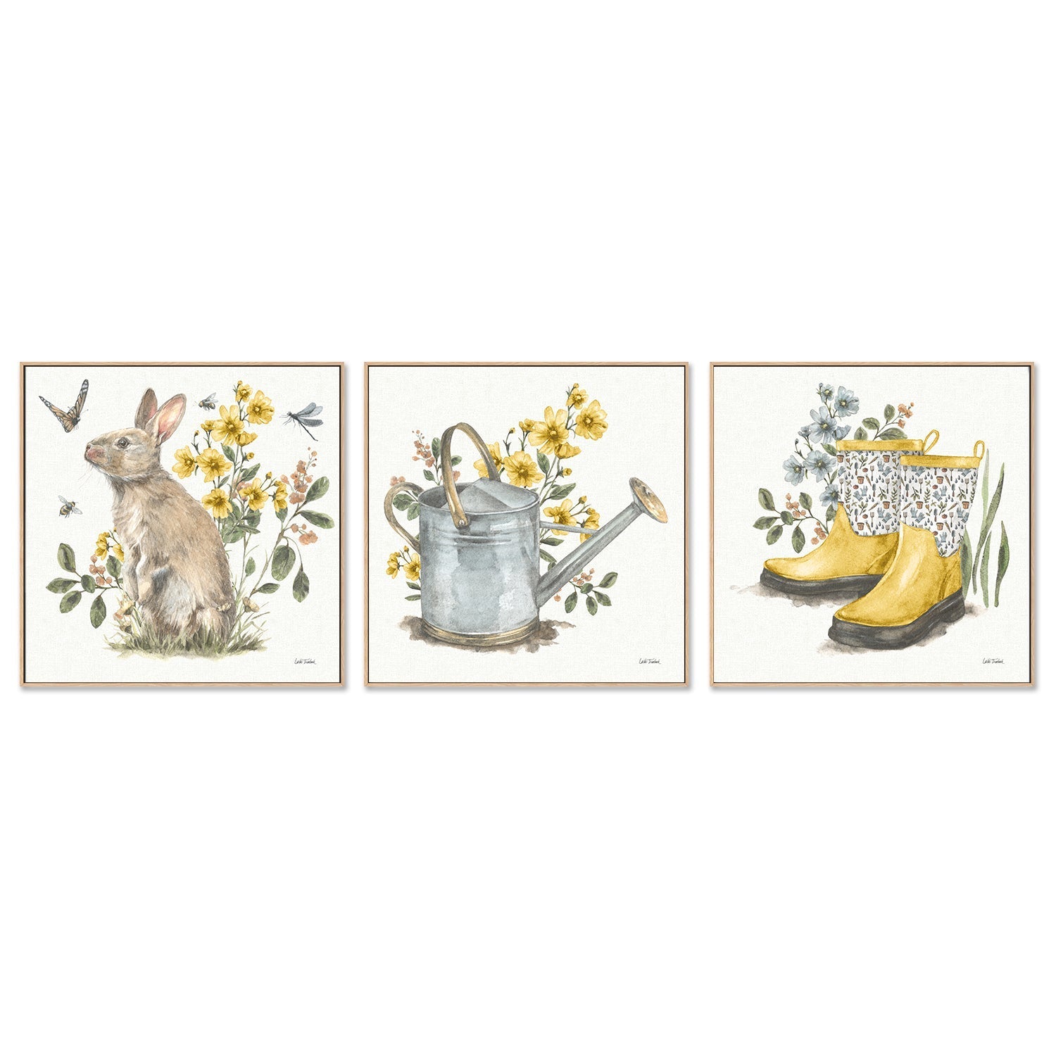 wall-art-print-canvas-poster-framed-Garden Patch Yellow, Style A, B & C, Set Of 3 , By Leslie Trimbach-4