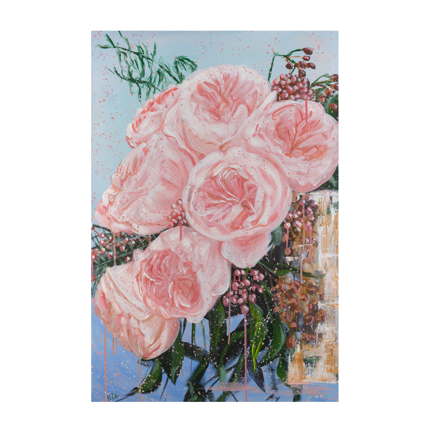 wall-art-print-canvas-poster-framed-Garden Roses Juliet In A Golden Vase , By Hsin Lin-GIOIA-WALL-ART