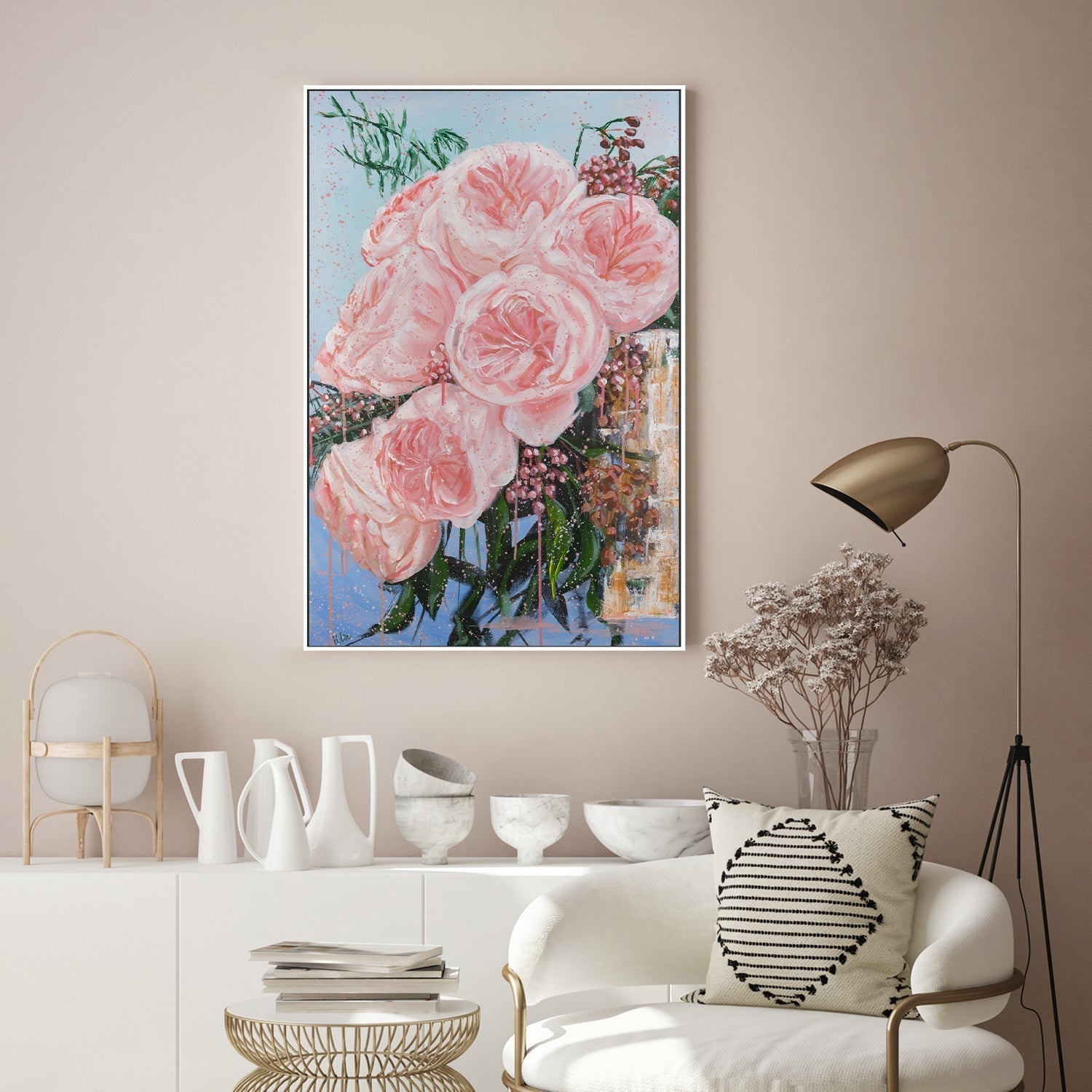 wall-art-print-canvas-poster-framed-Garden Roses Juliet In A Golden Vase , By Hsin Lin-GIOIA-WALL-ART