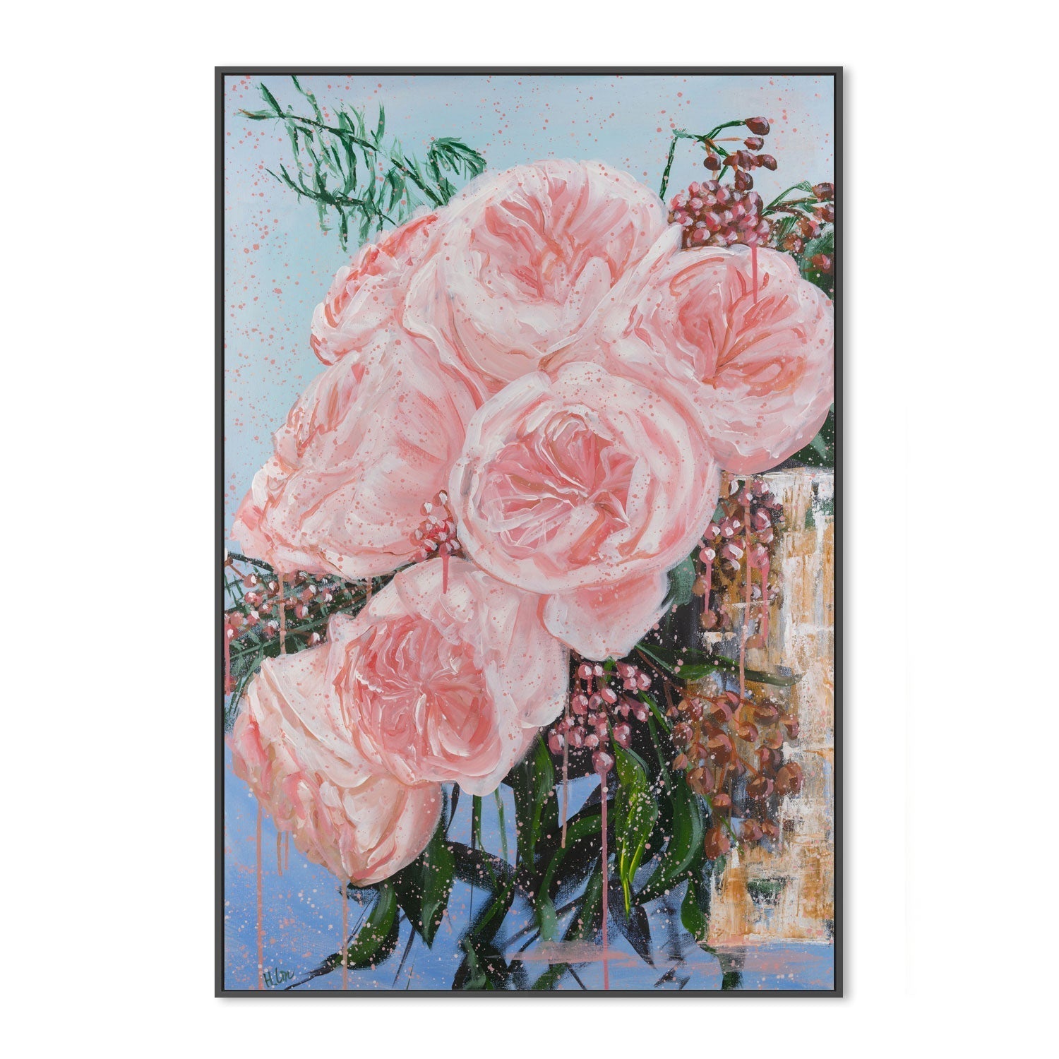 wall-art-print-canvas-poster-framed-Garden Roses Juliet In A Golden Vase , By Hsin Lin-GIOIA-WALL-ART