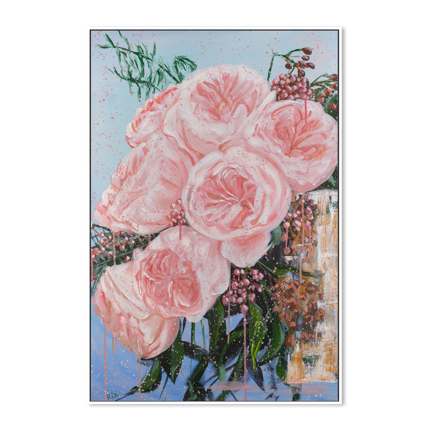 wall-art-print-canvas-poster-framed-Garden Roses Juliet In A Golden Vase , By Hsin Lin-GIOIA-WALL-ART