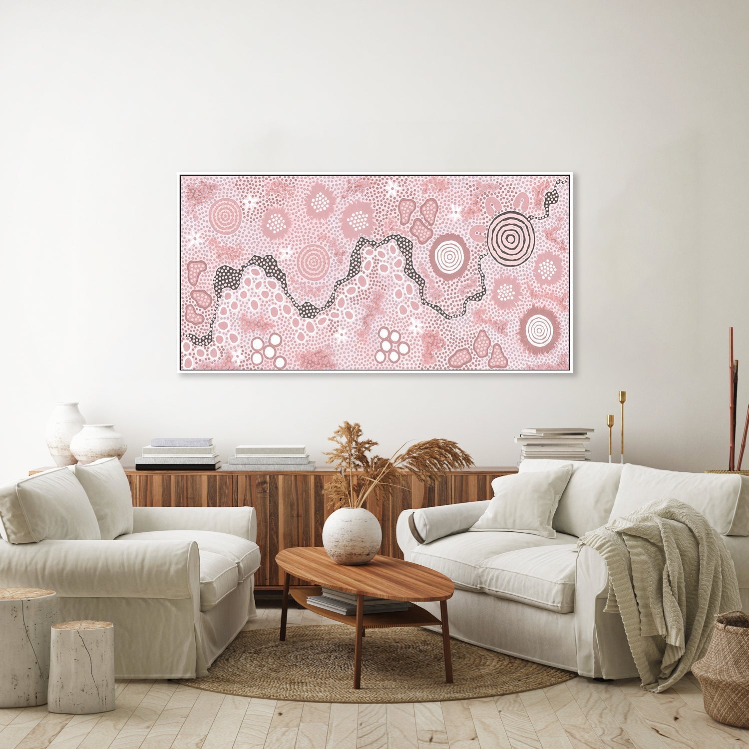 wall-art-print-canvas-poster-framed-Gathering Body Paint, Pink Version , By Danny Tjampitjinpa Possum-GIOIA-WALL-ART