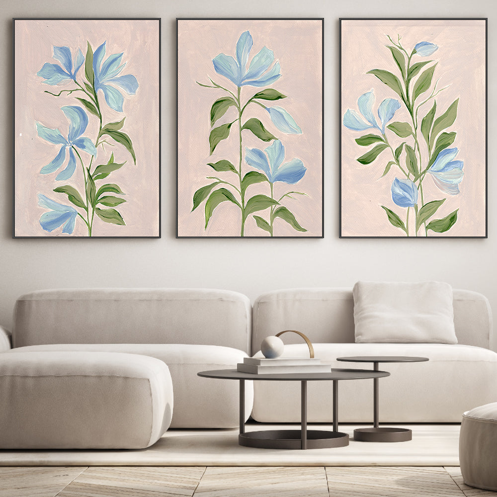 wall-art-print-canvas-poster-framed-Gentle Blossoms, Style A, B & C, Set Of 3 , By Nikita Jariwala-GIOIA-WALL-ART