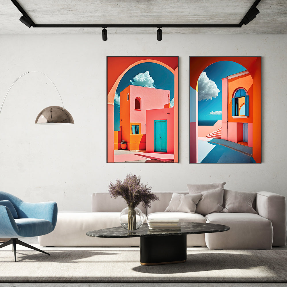 wall-art-print-canvas-poster-framed-Geometric Town, Set Of 2 , By Treechild-GIOIA-WALL-ART