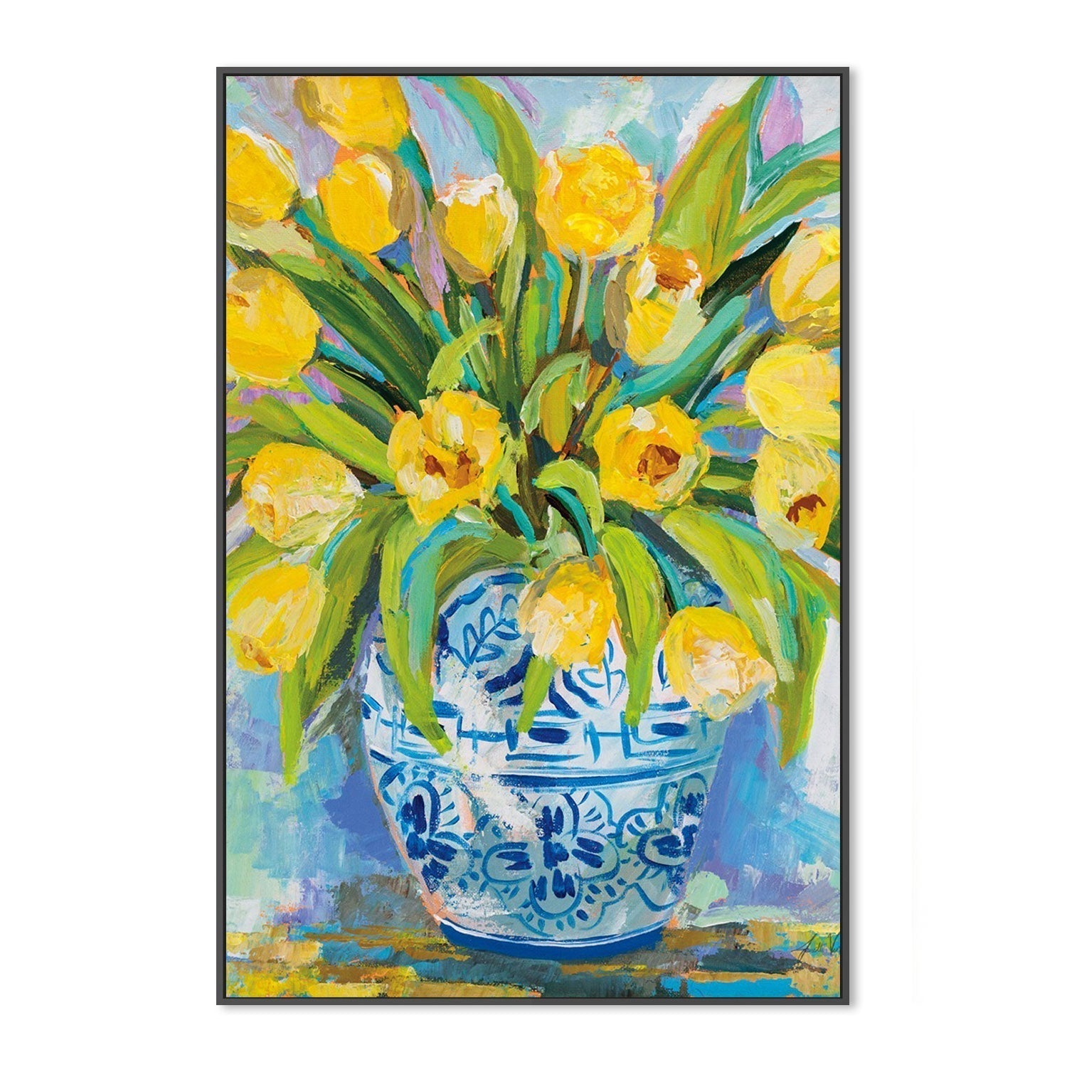 wall-art-print-canvas-poster-framed-Ginger Jar Tulips-by-Jeanette Vertentes-Gioia Wall Art