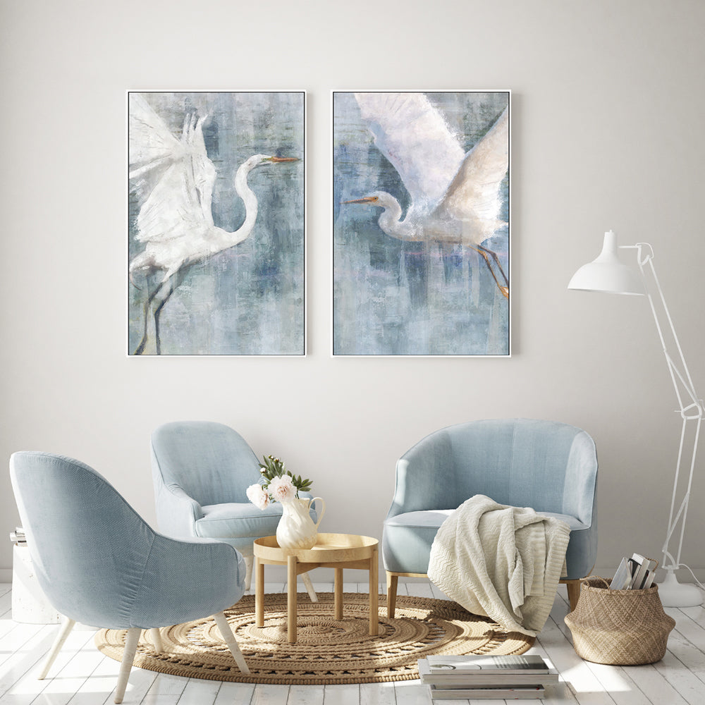 wall-art-print-canvas-poster-framed-Glacier Heron, Style A & B, Set Of 2 , By Nina Blue-2