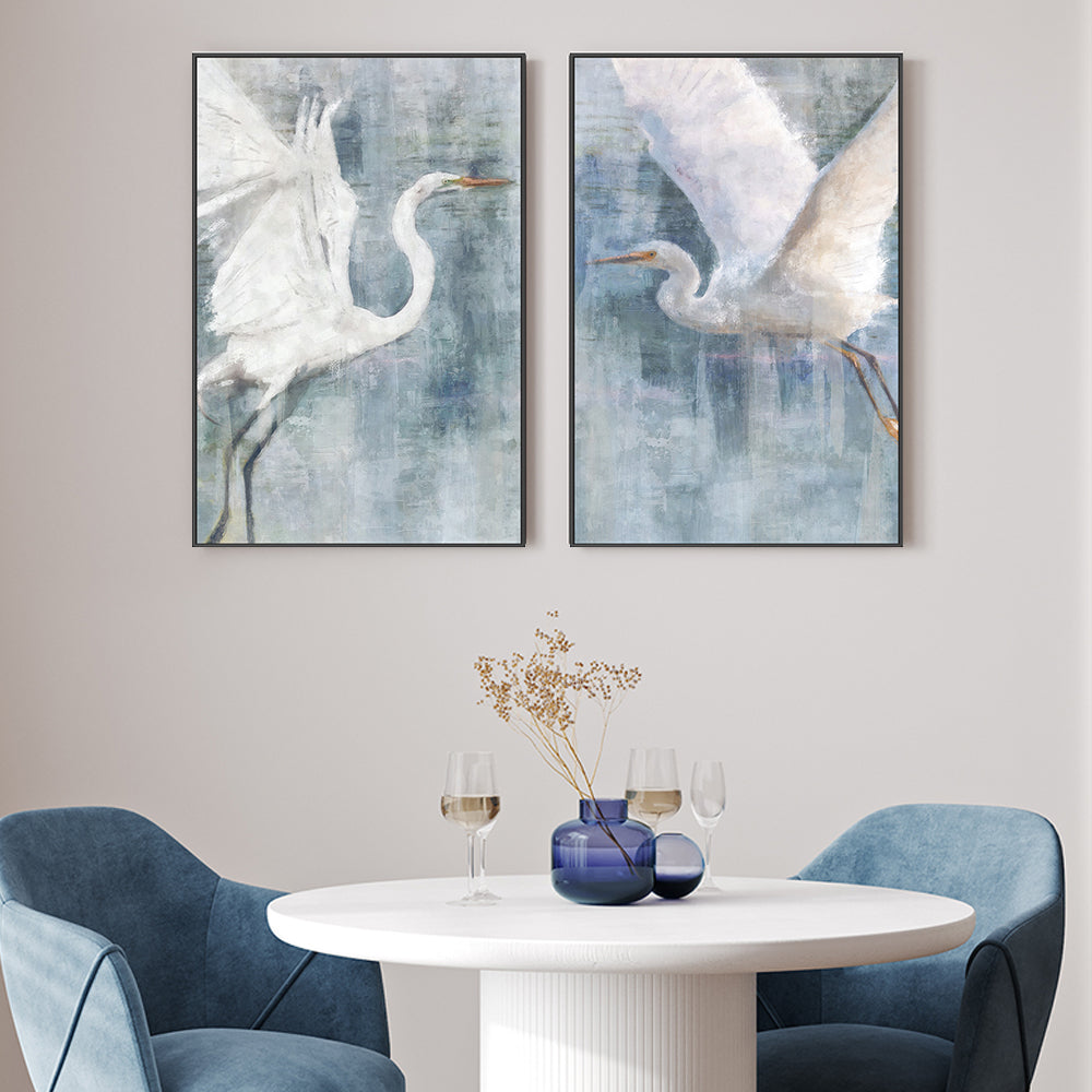 wall-art-print-canvas-poster-framed-Glacier Heron, Style A & B, Set Of 2 , By Nina Blue-2