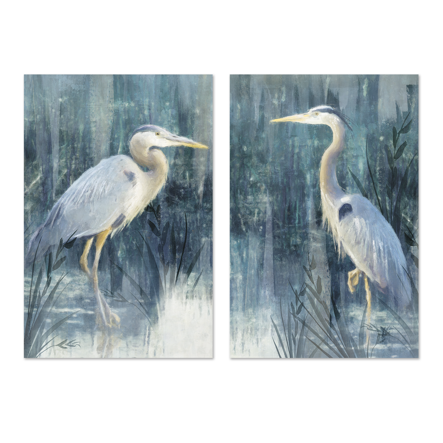 wall-art-print-canvas-poster-framed-Glacier Heron, Style C & D, Set Of 2 , By Nina Blue-1