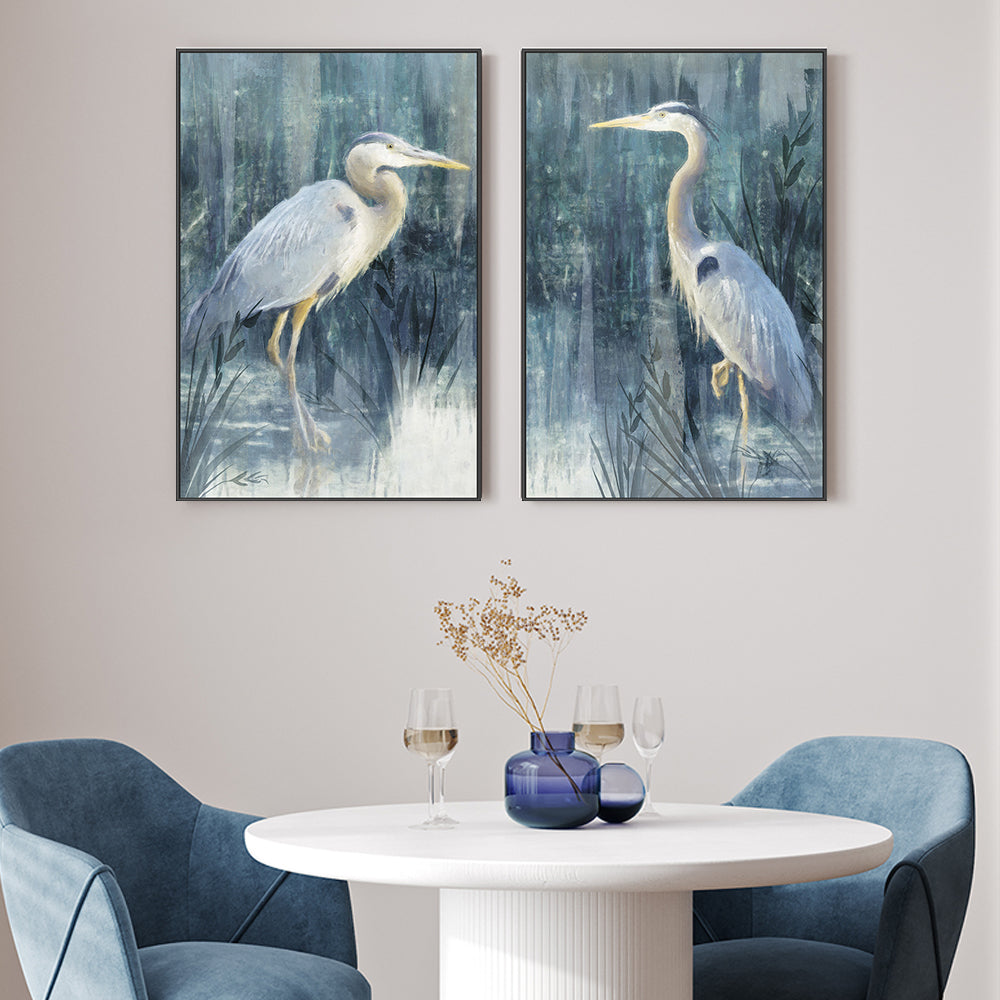 wall-art-print-canvas-poster-framed-Glacier Heron, Style C & D, Set Of 2 , By Nina Blue-2