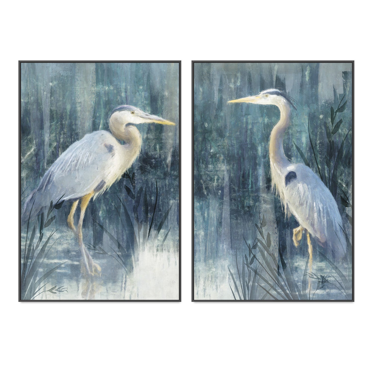 wall-art-print-canvas-poster-framed-Glacier Heron, Style C & D, Set Of 2 , By Nina Blue-3