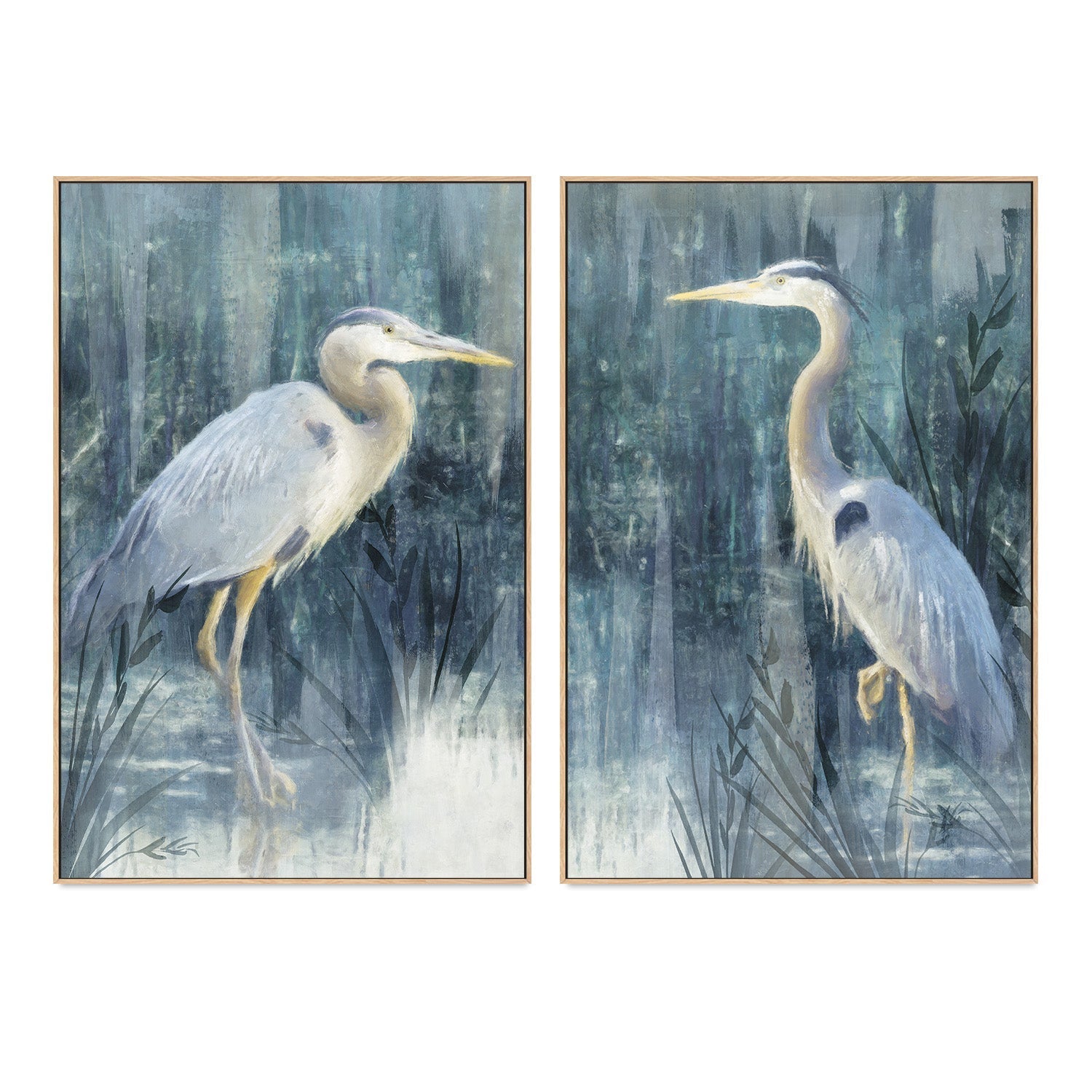 wall-art-print-canvas-poster-framed-Glacier Heron, Style C & D, Set Of 2 , By Nina Blue-4