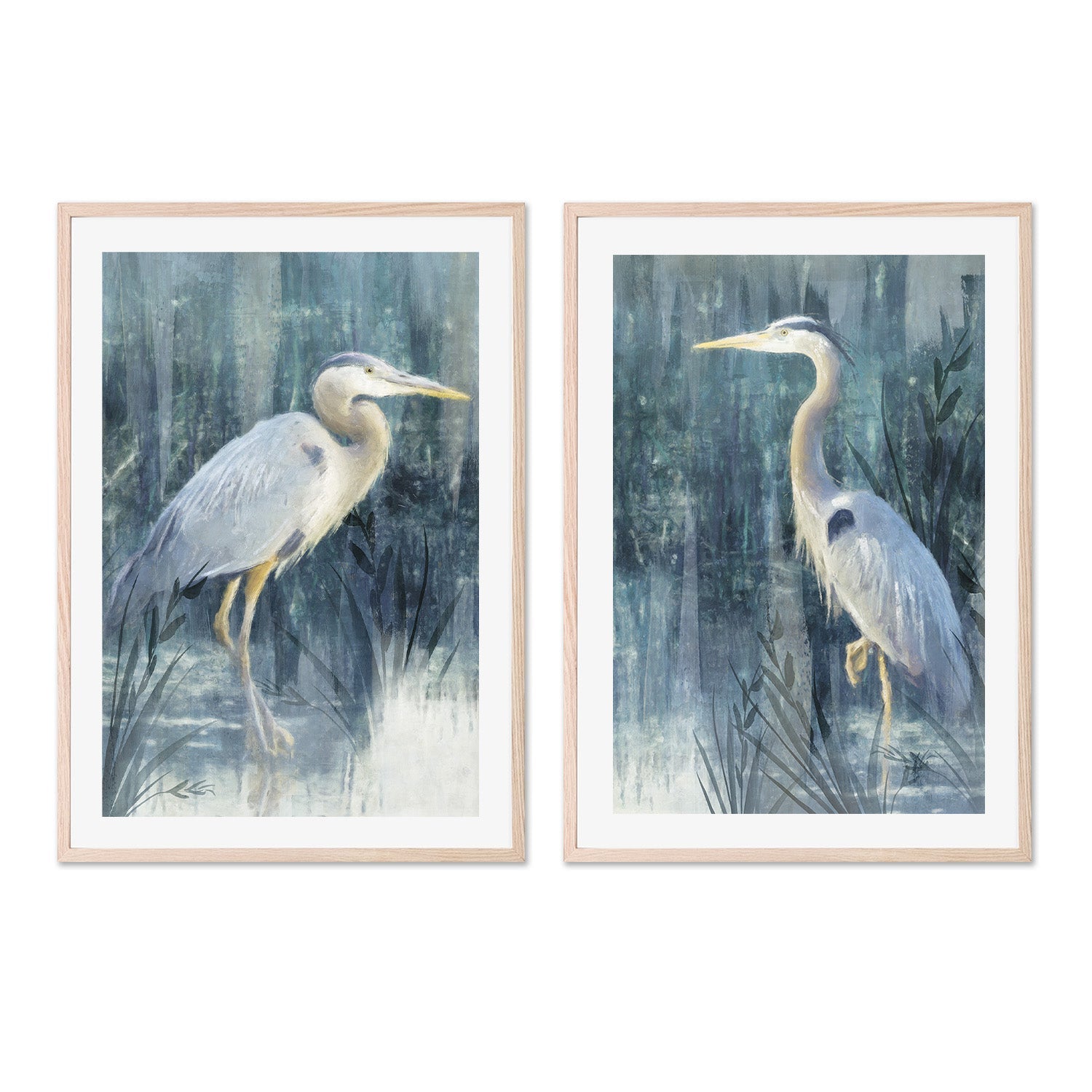 wall-art-print-canvas-poster-framed-Glacier Heron, Style C & D, Set Of 2 , By Nina Blue-6